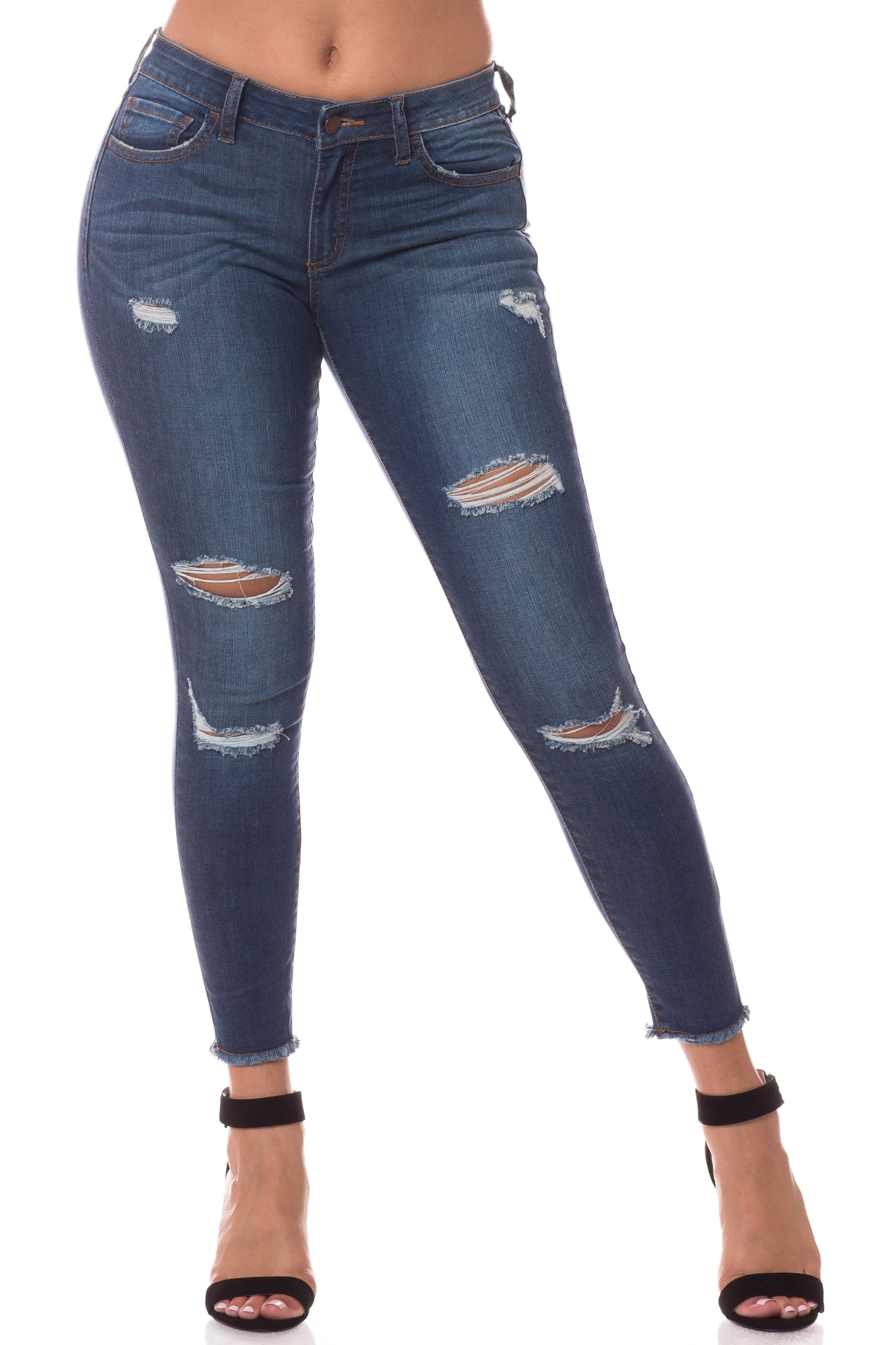 1089 Women's Mid Waisted Distressed Skinny Ankle Jeans