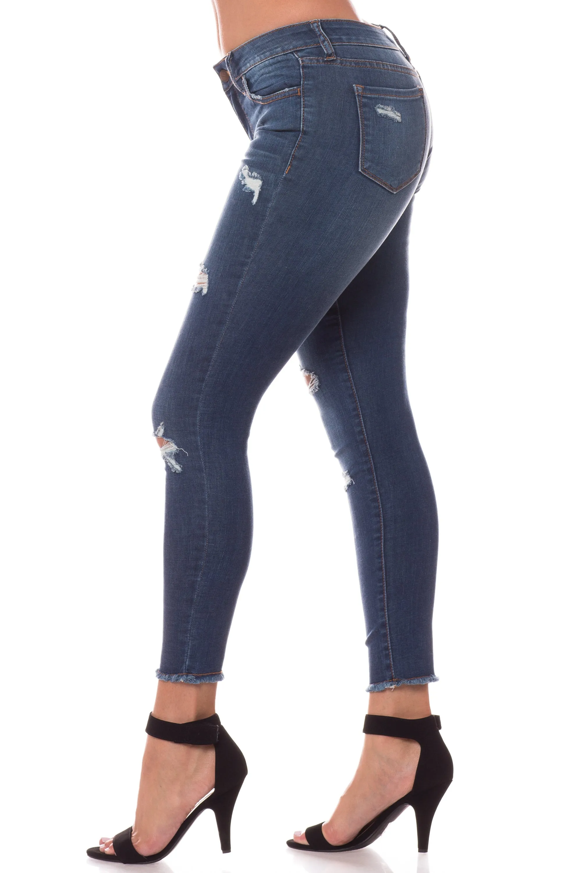 1089 Women's Mid Waisted Distressed Skinny Ankle Jeans