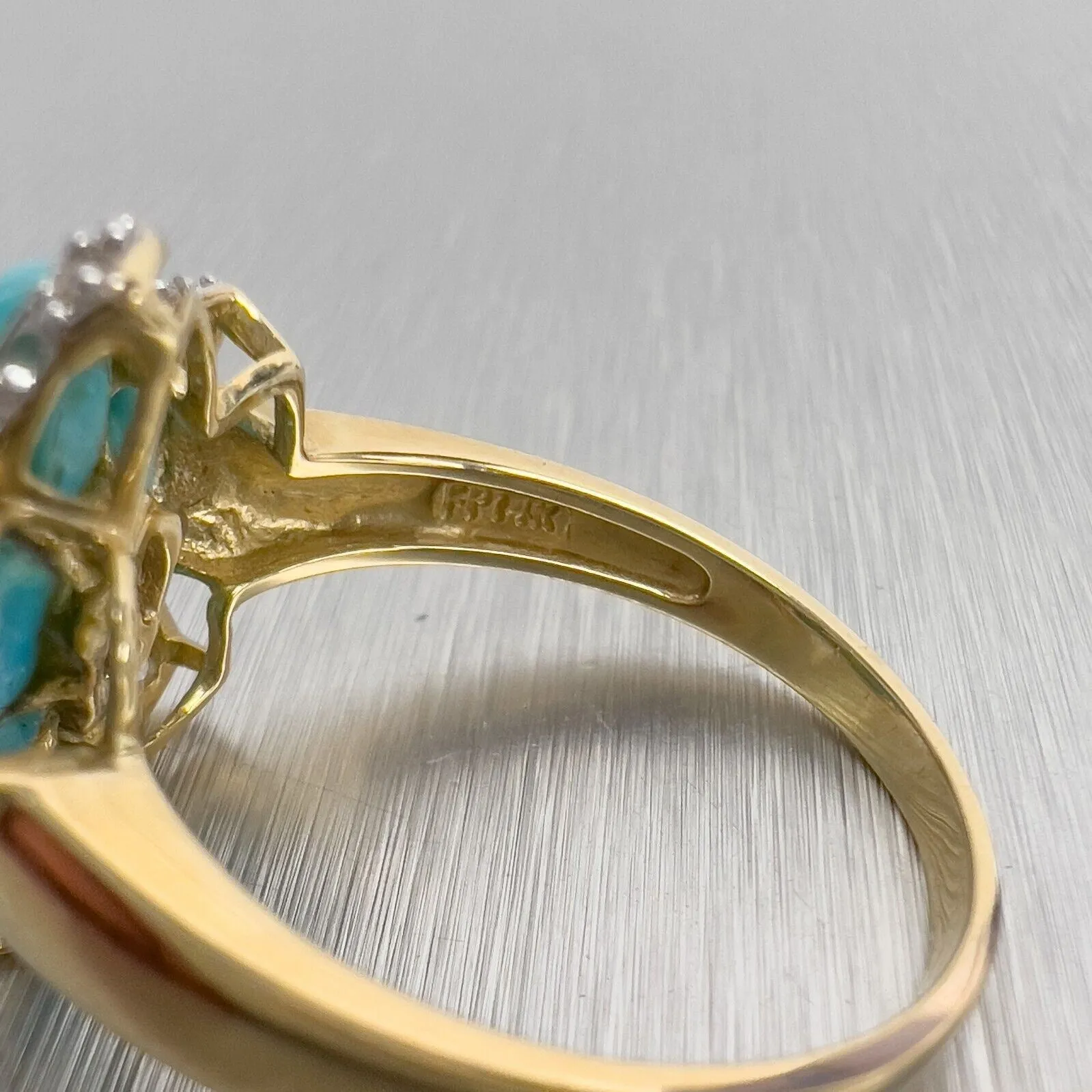 14k Yellow & White Gold Flower Turquoise Cubic Zirconia Cocktail Ring Size 9