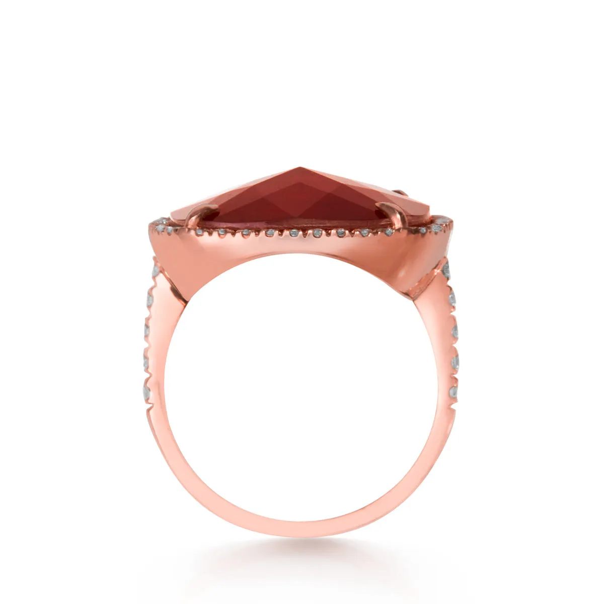 14KT Rose Gold Diamond Ruby Triplet Cushion Cut Cocktail Ring