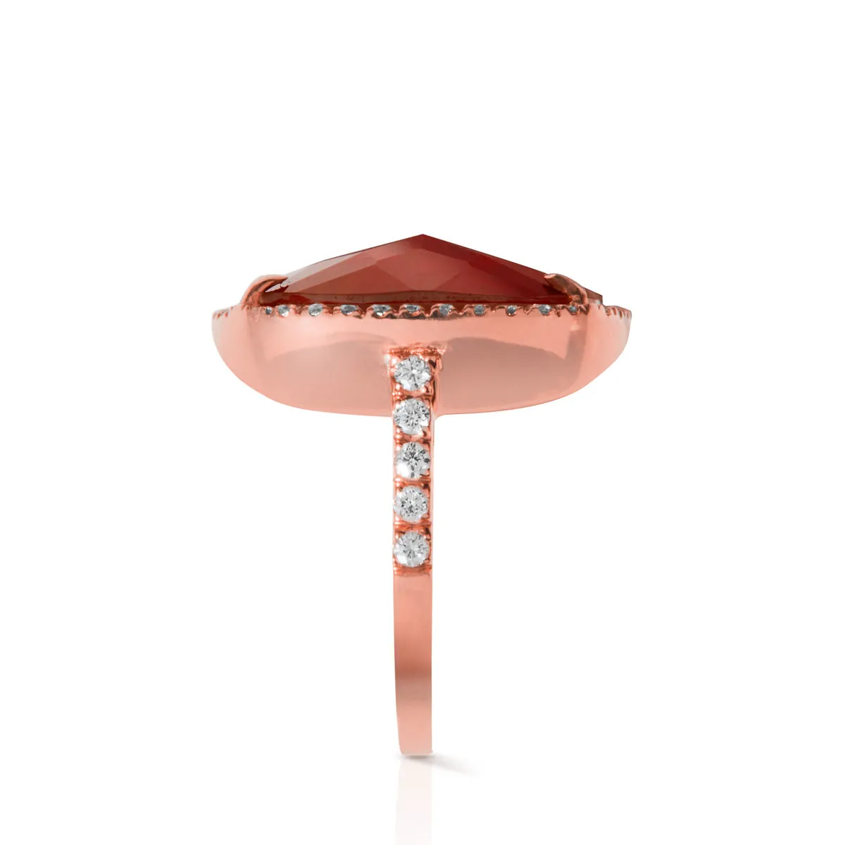 14KT Rose Gold Diamond Ruby Triplet Cushion Cut Cocktail Ring