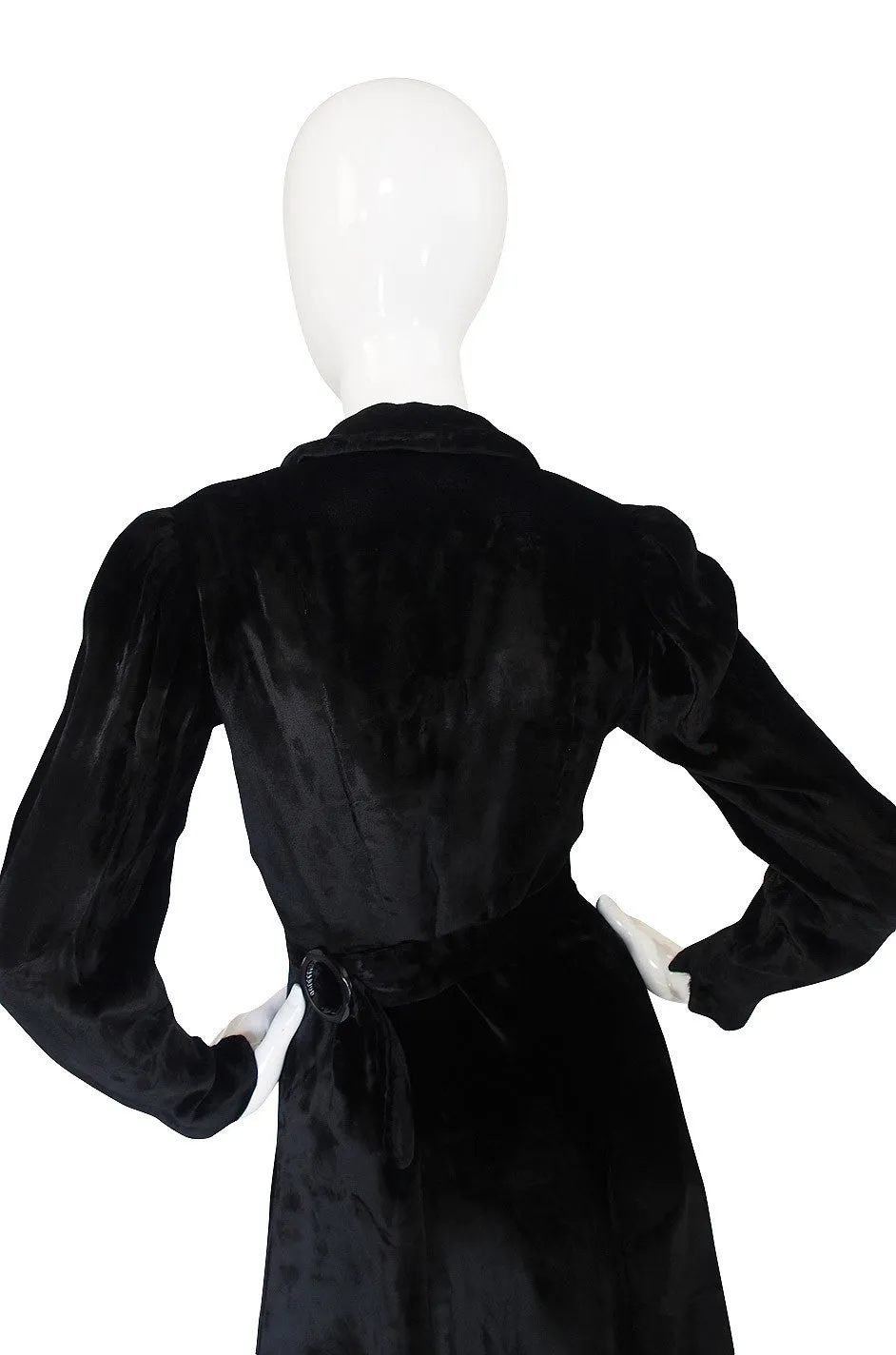 1920s Velvet Coat Dress w White Zipper