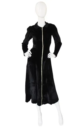 1920s Velvet Coat Dress w White Zipper