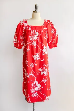 1970s Dress Cotton Maxi Hawaiian Shift M