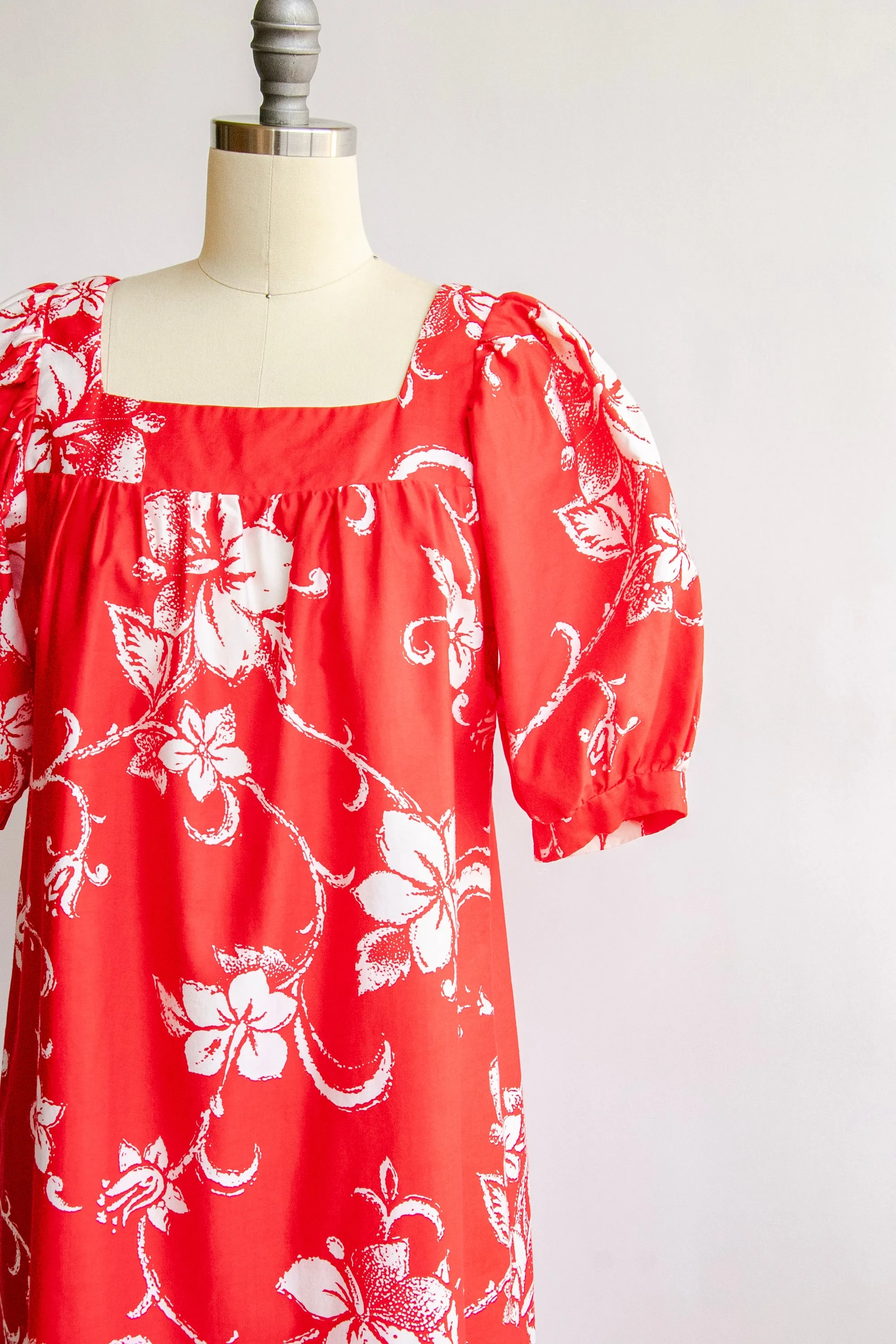 1970s Dress Cotton Maxi Hawaiian Shift M