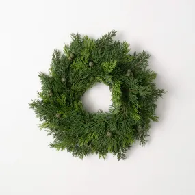 19"H Sullivans Lush Cypress & Berry Wreath, Green Winter Wreaths For Front Door