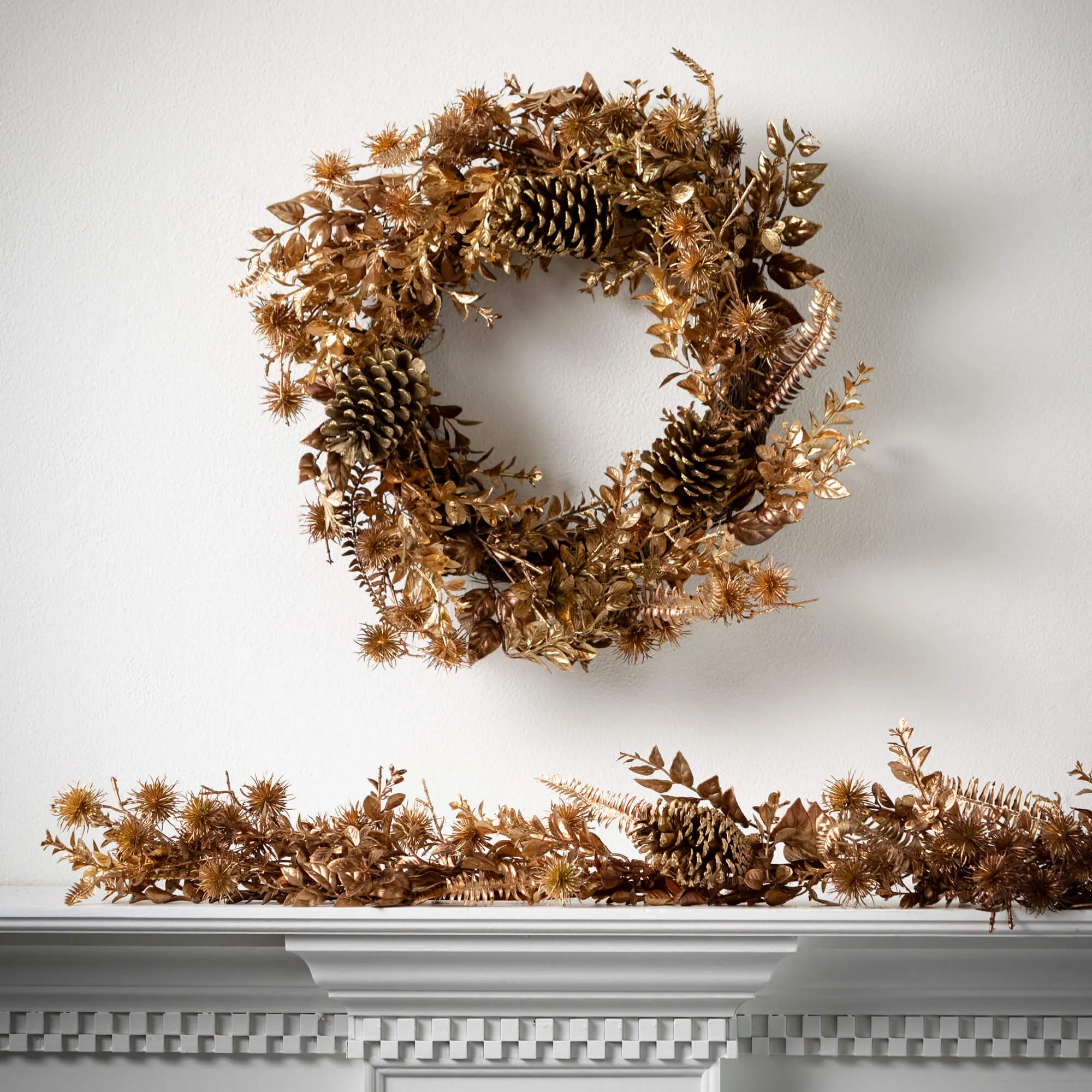 22"H Sullivans Burnished Gold Foliage Wreath, Gold