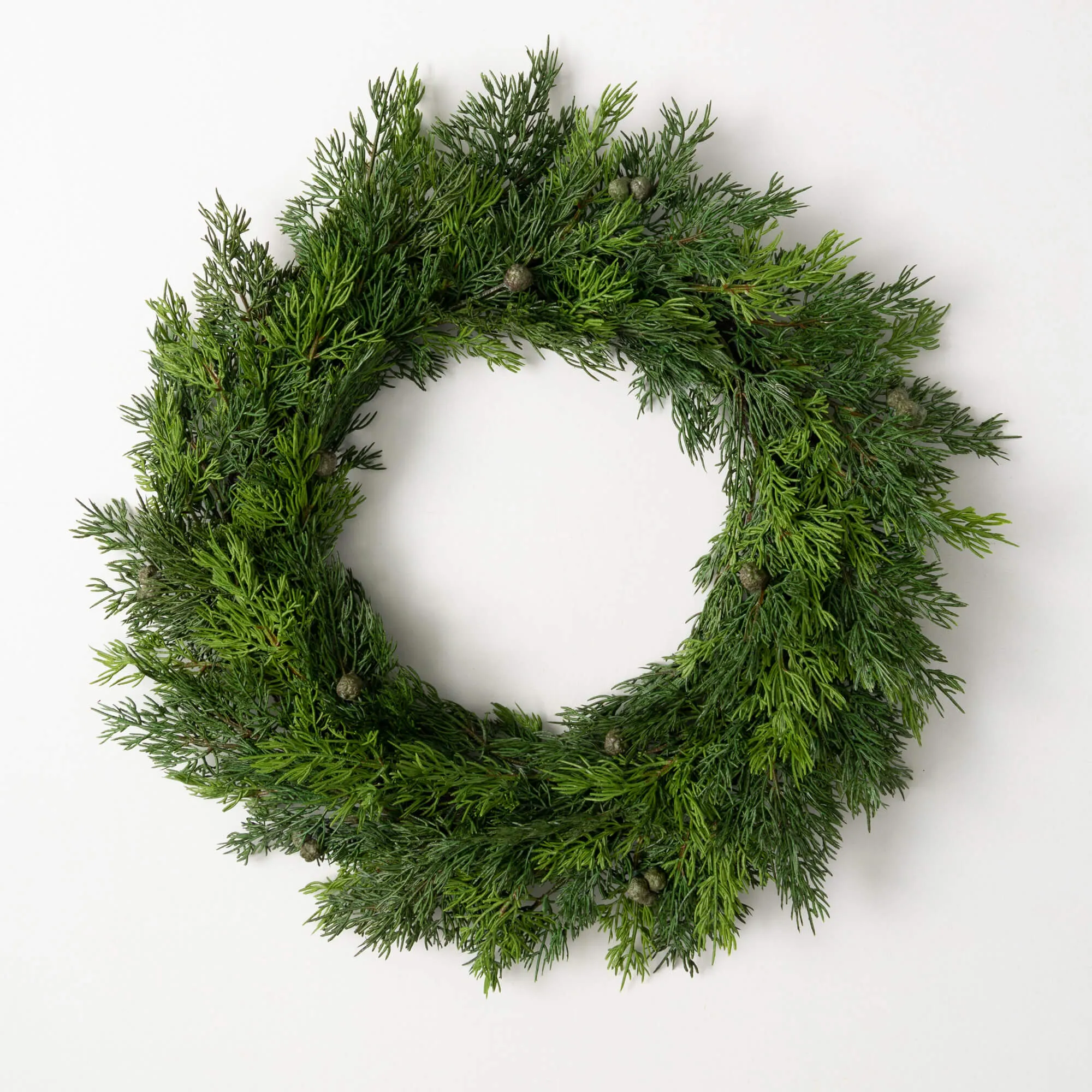 23"H Sullivans Lush Cypress & Berry Wreath, Green Winter Wreaths For Front Door