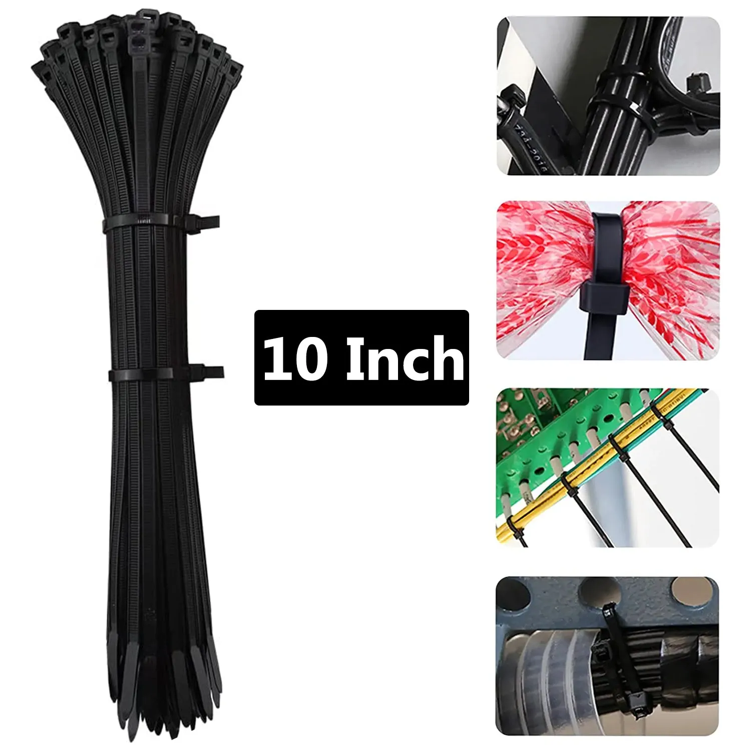 3141 10Inch Nylon Self Locking Cable Ties, Heavy Duty Strong Zip Wire Tie (250mm x 3.6mm - Pack of 100) - Black