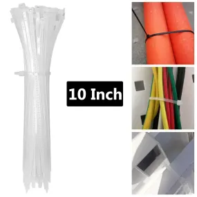 3142 10Inch Nylon Self Locking Cable Ties, Heavy Duty Strong Zip Wire Tie (250mm x 3.6mm - Pack of 100) - White