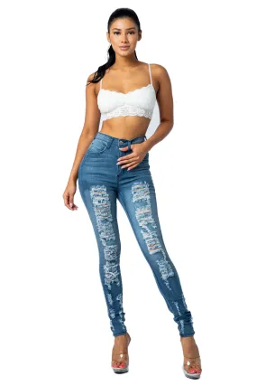 4192 Super High Waisted Distressed Skinny Jeans