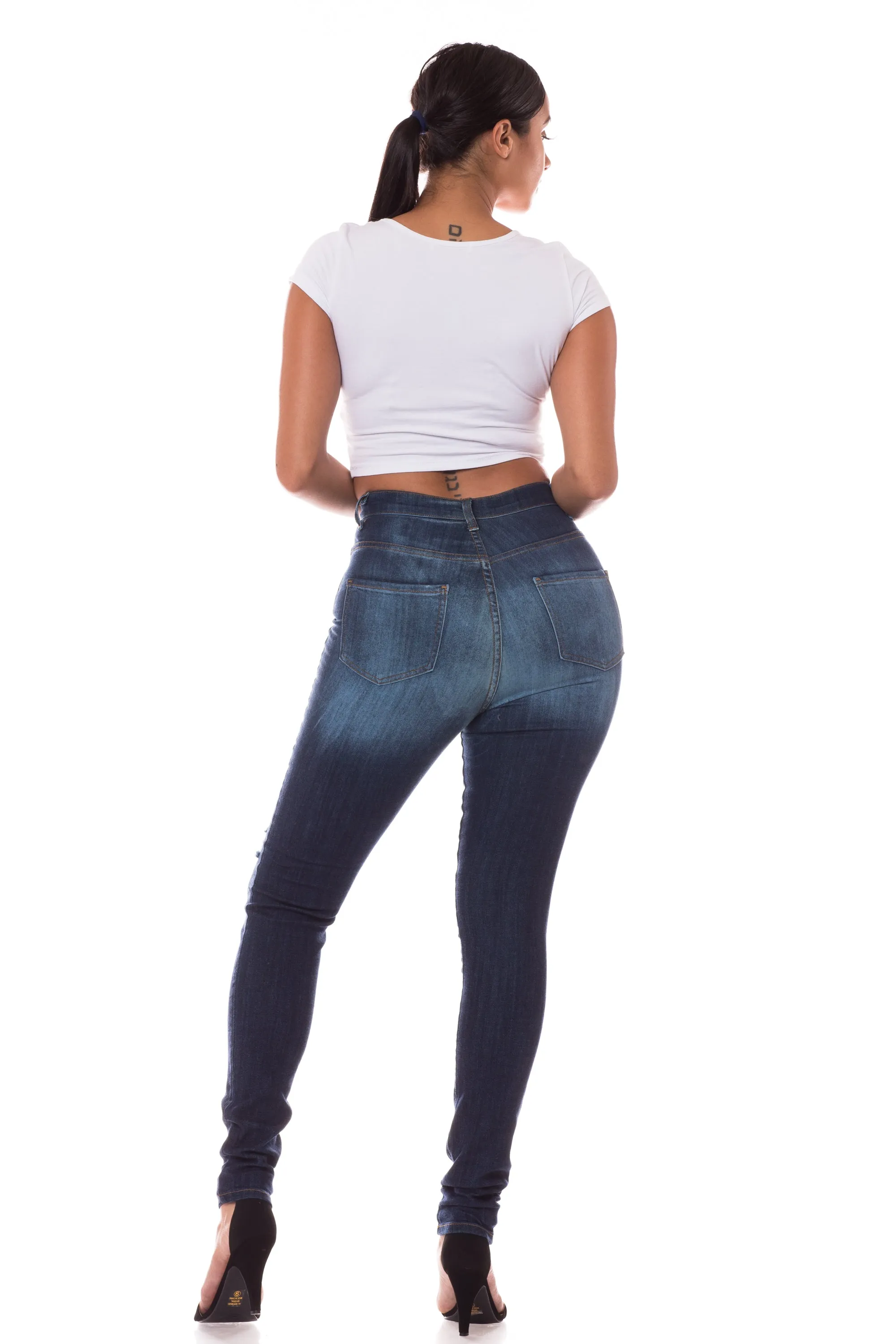 4202 Women's High Waisted Distressed Skinny Jeans