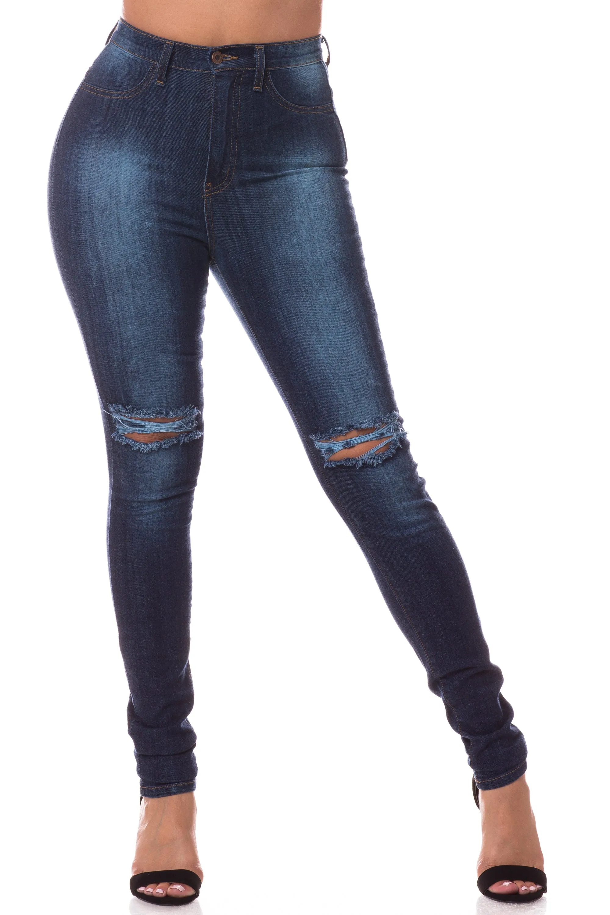 4202 Women's High Waisted Distressed Skinny Jeans