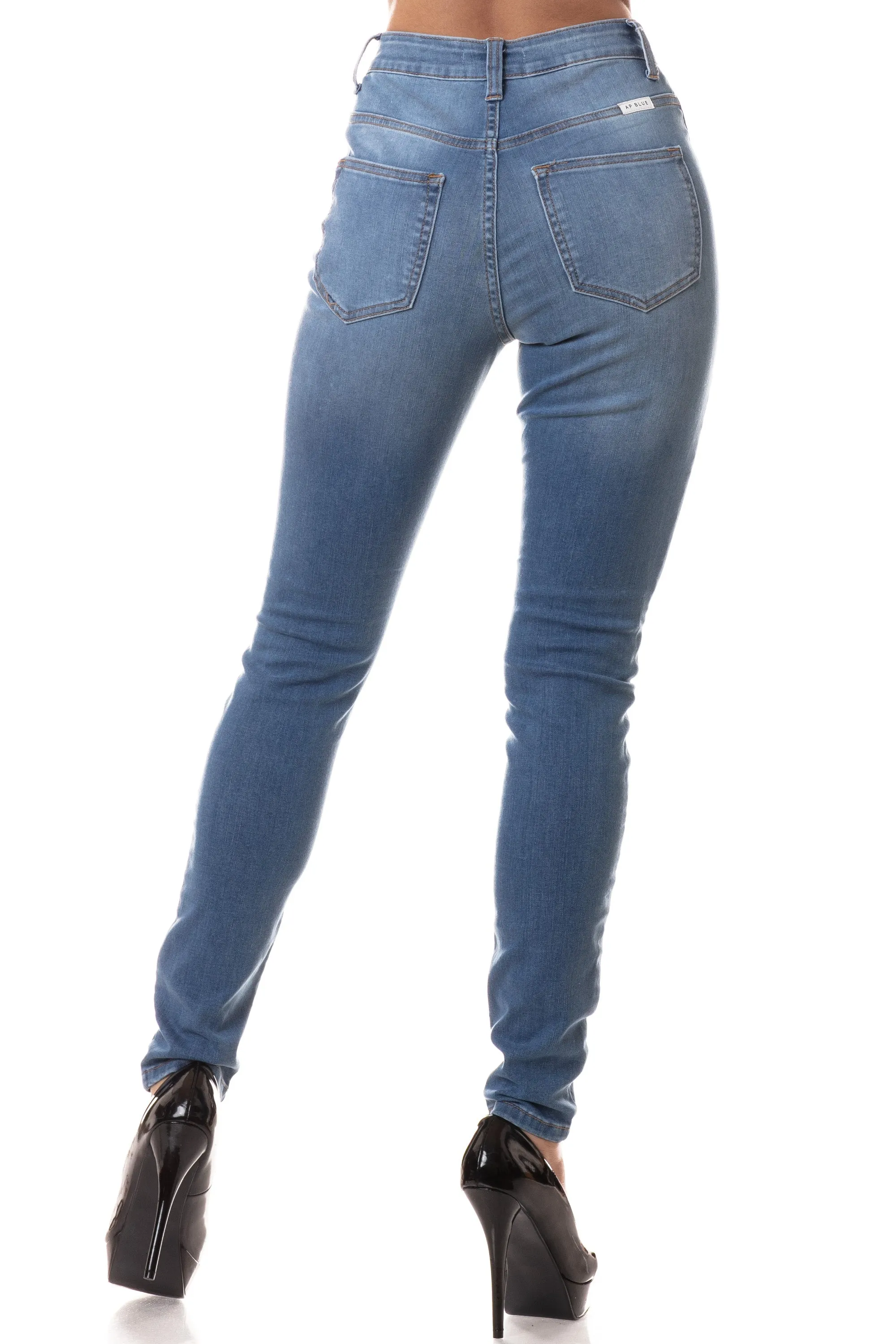 4258 Women's High Waisted Distressed Skinny Jeans