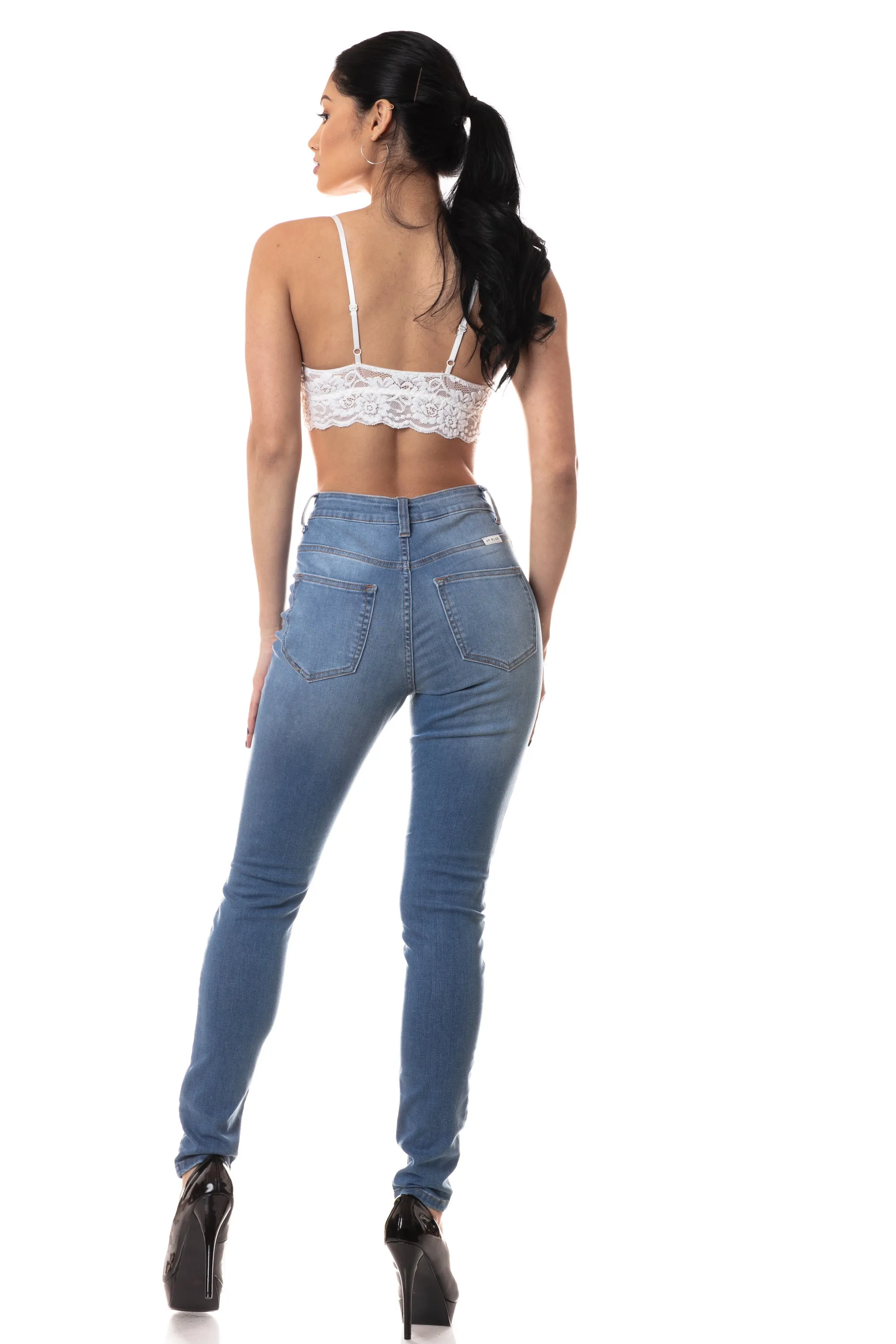 4258 Women's High Waisted Distressed Skinny Jeans