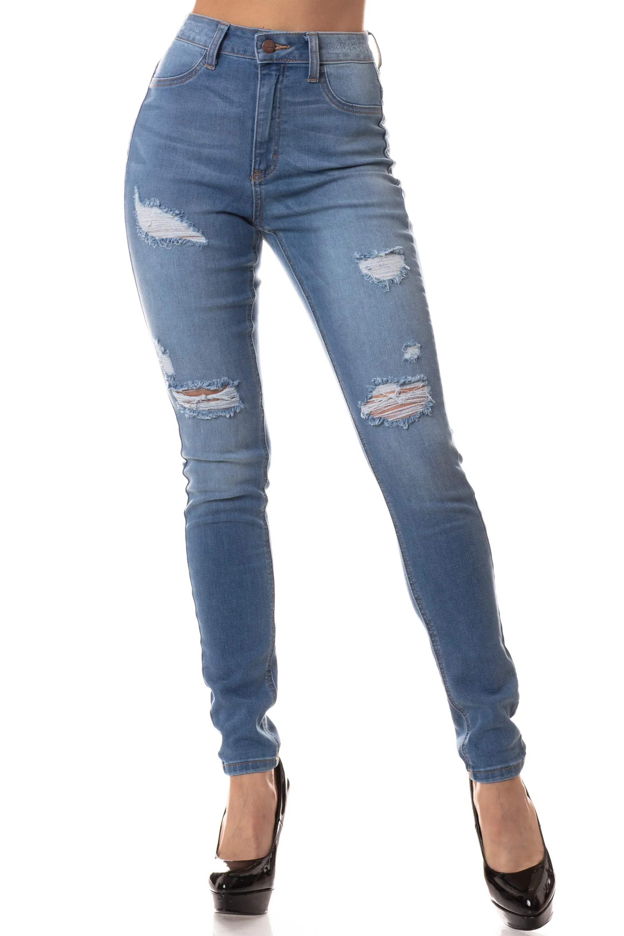 4258 Women's High Waisted Distressed Skinny Jeans