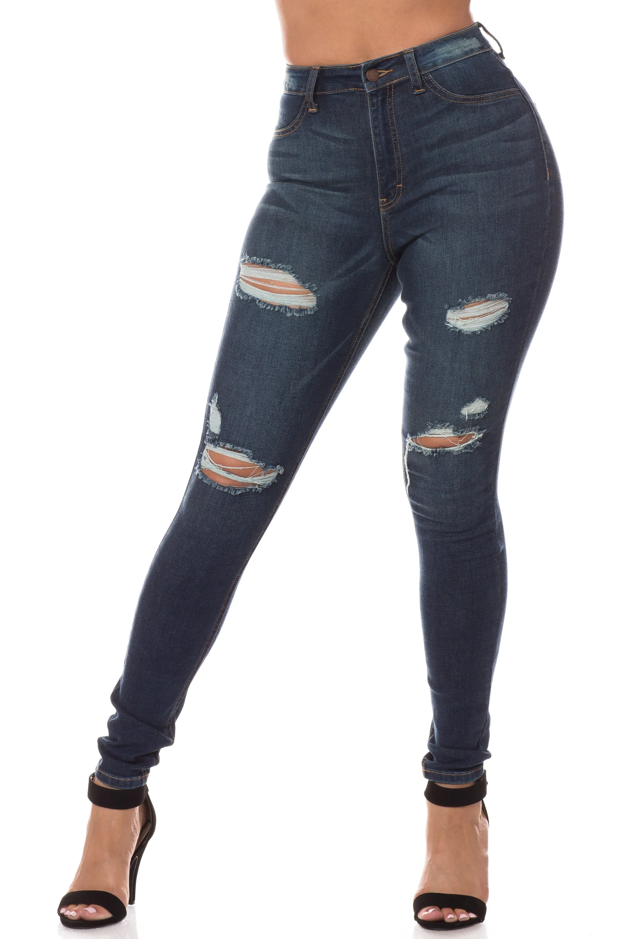 4258 Women's High Waisted Distressed Skinny Jeans