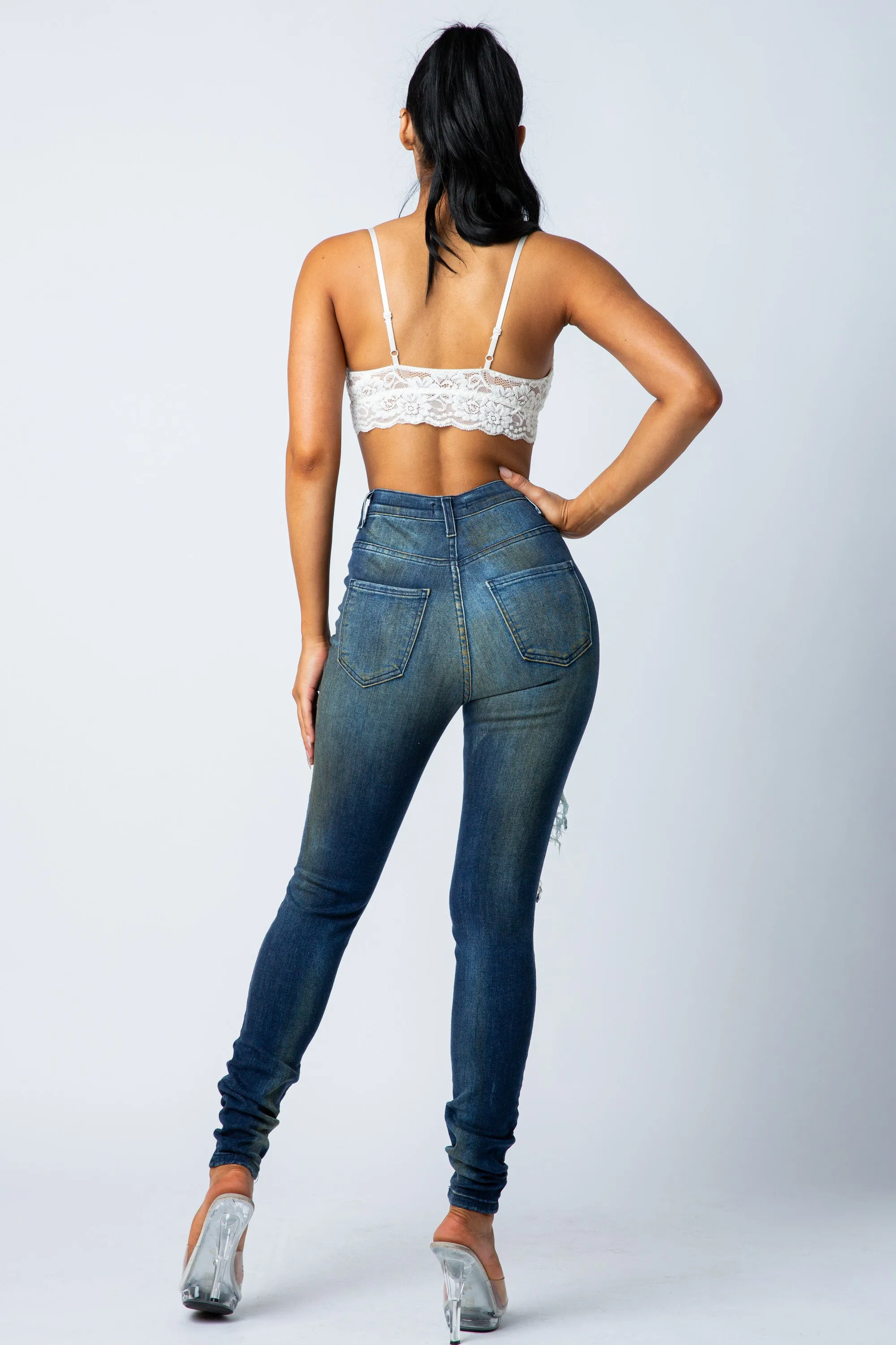 4273 Super High Waisted Distressed Skinny Jeans