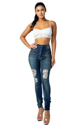 4273 Super High Waisted Distressed Skinny Jeans