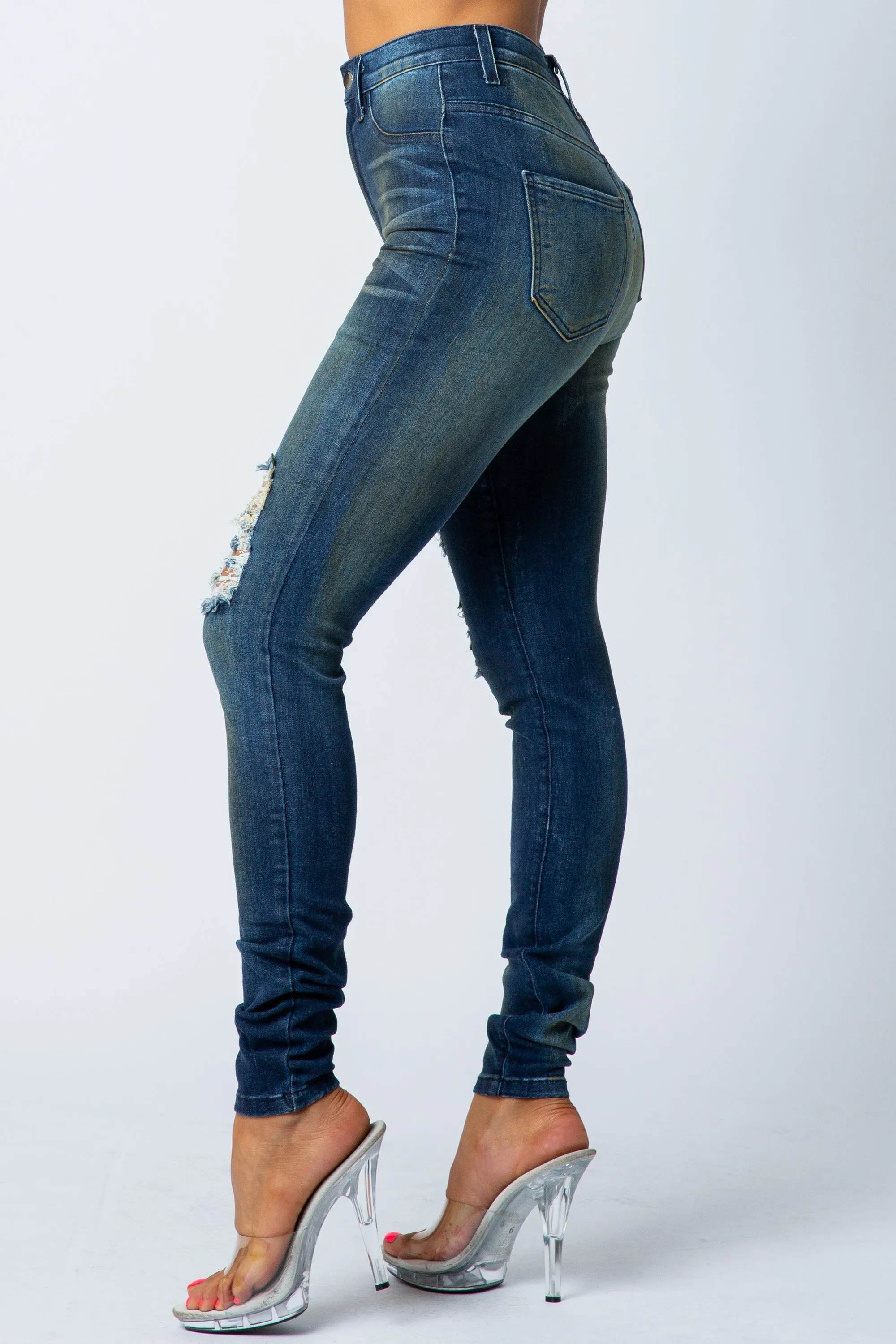 4273 Super High Waisted Distressed Skinny Jeans