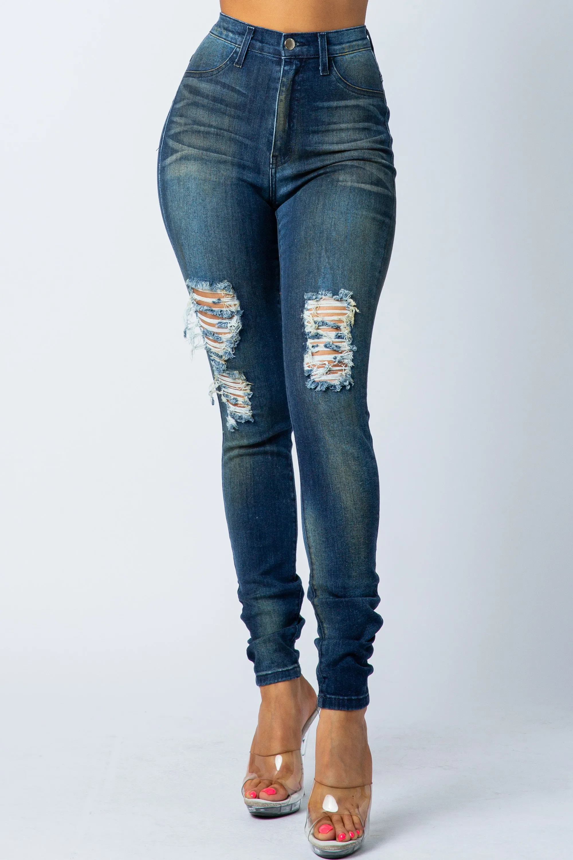 4273 Super High Waisted Distressed Skinny Jeans