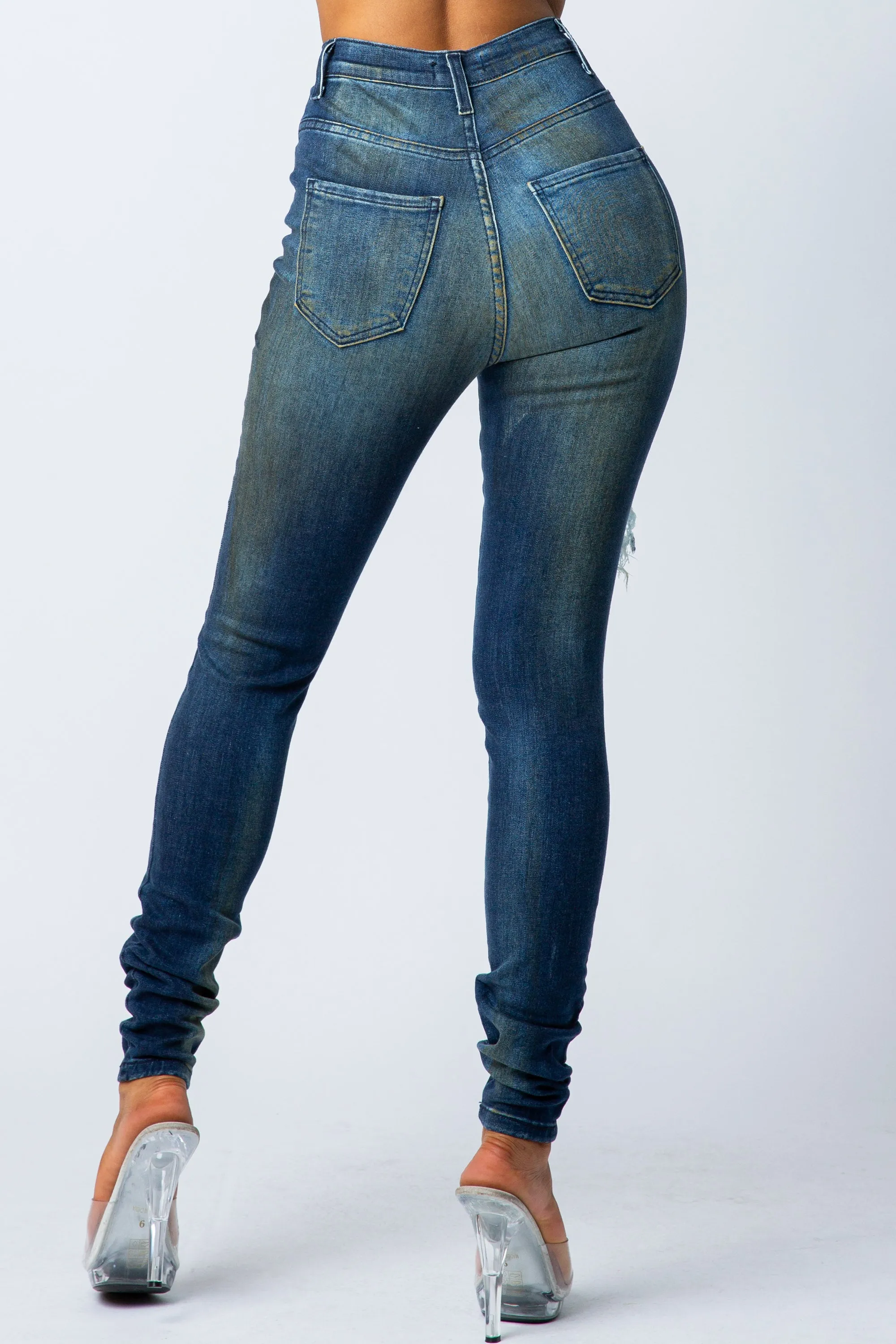 4273 Super High Waisted Distressed Skinny Jeans