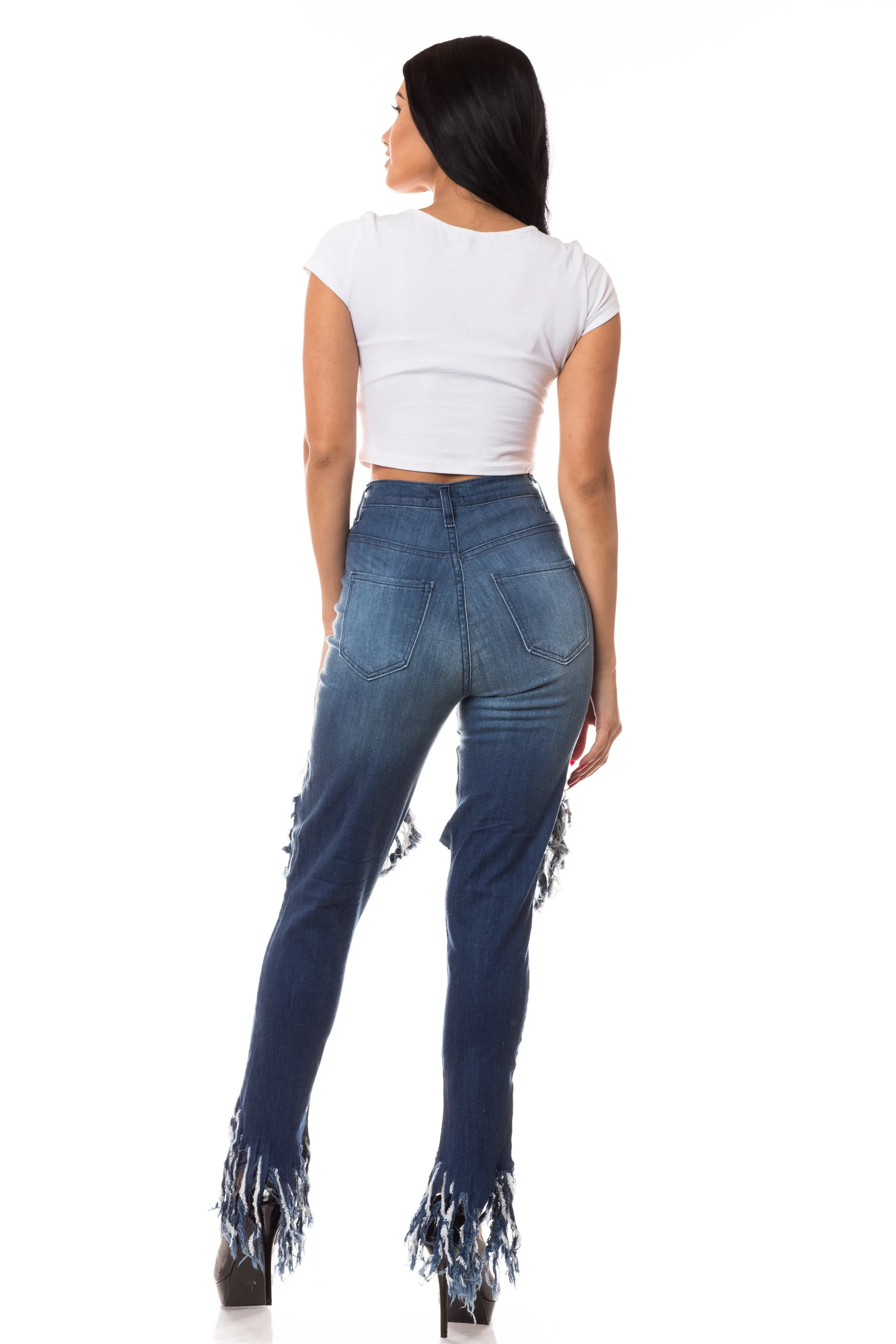 4276 Women's High Waisted Distressed Skinny Jeans with Cut Outs