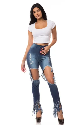 4276 Women's High Waisted Distressed Skinny Jeans with Cut Outs