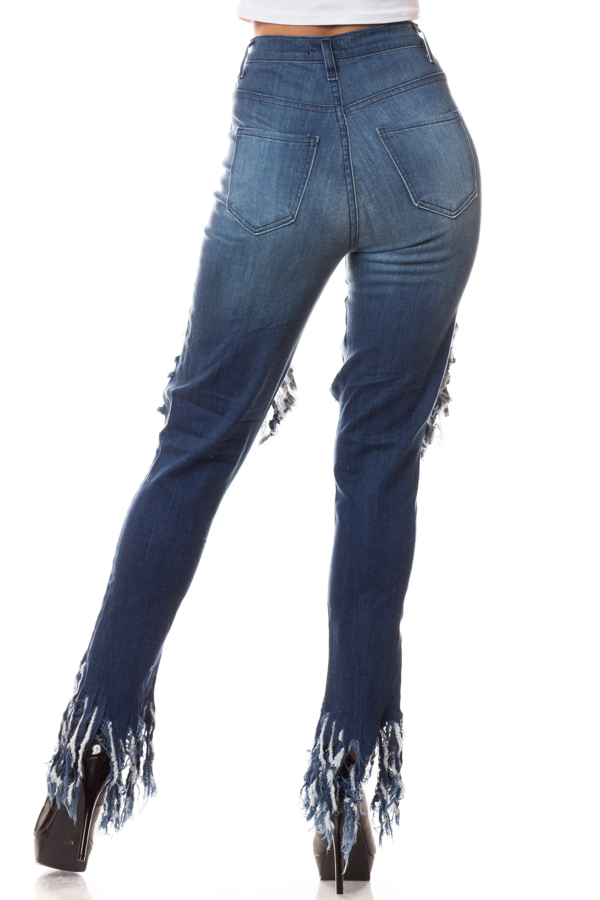 4276 Women's High Waisted Distressed Skinny Jeans with Cut Outs