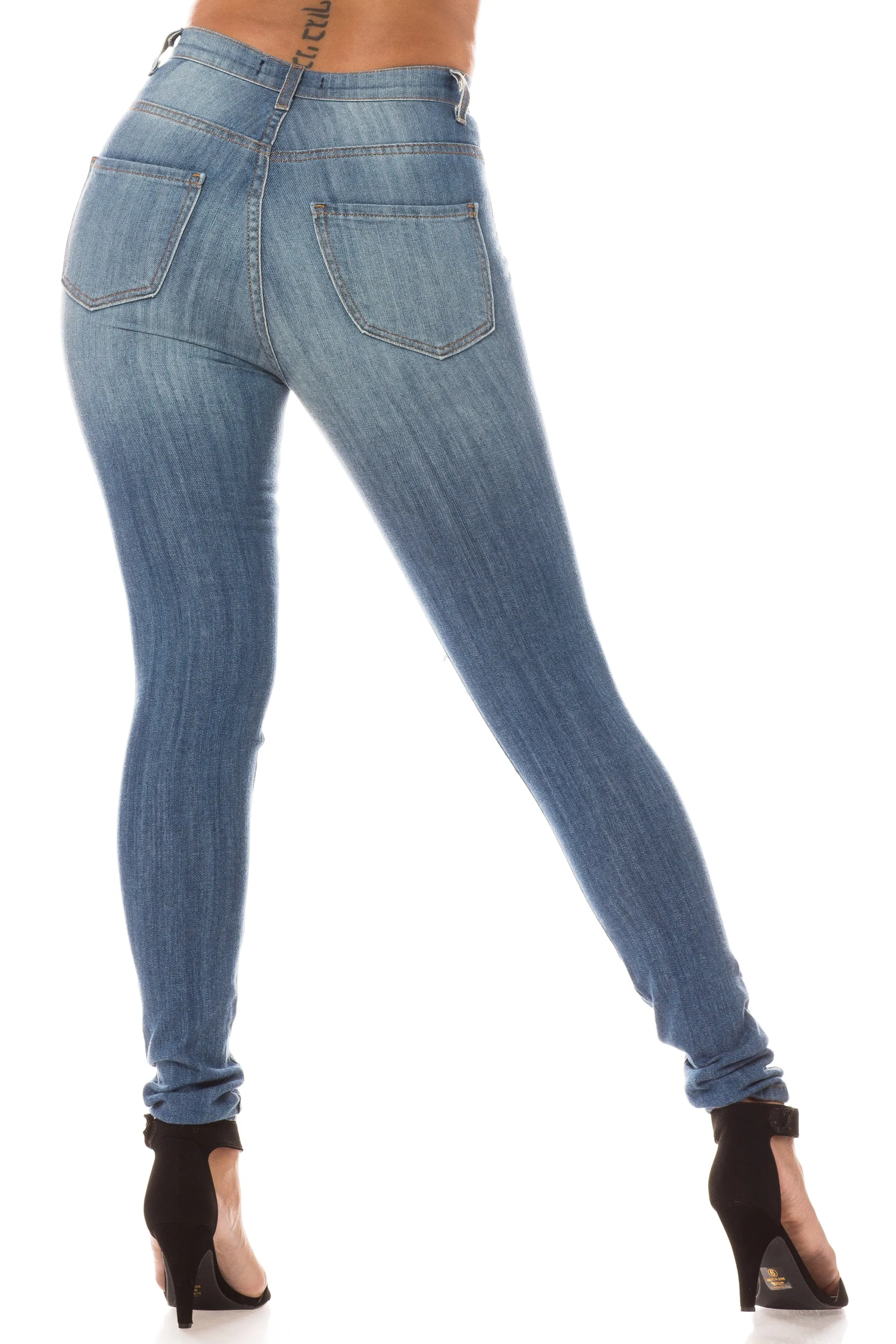 4311 Women's High Waisted Distressed Skinny Jeans