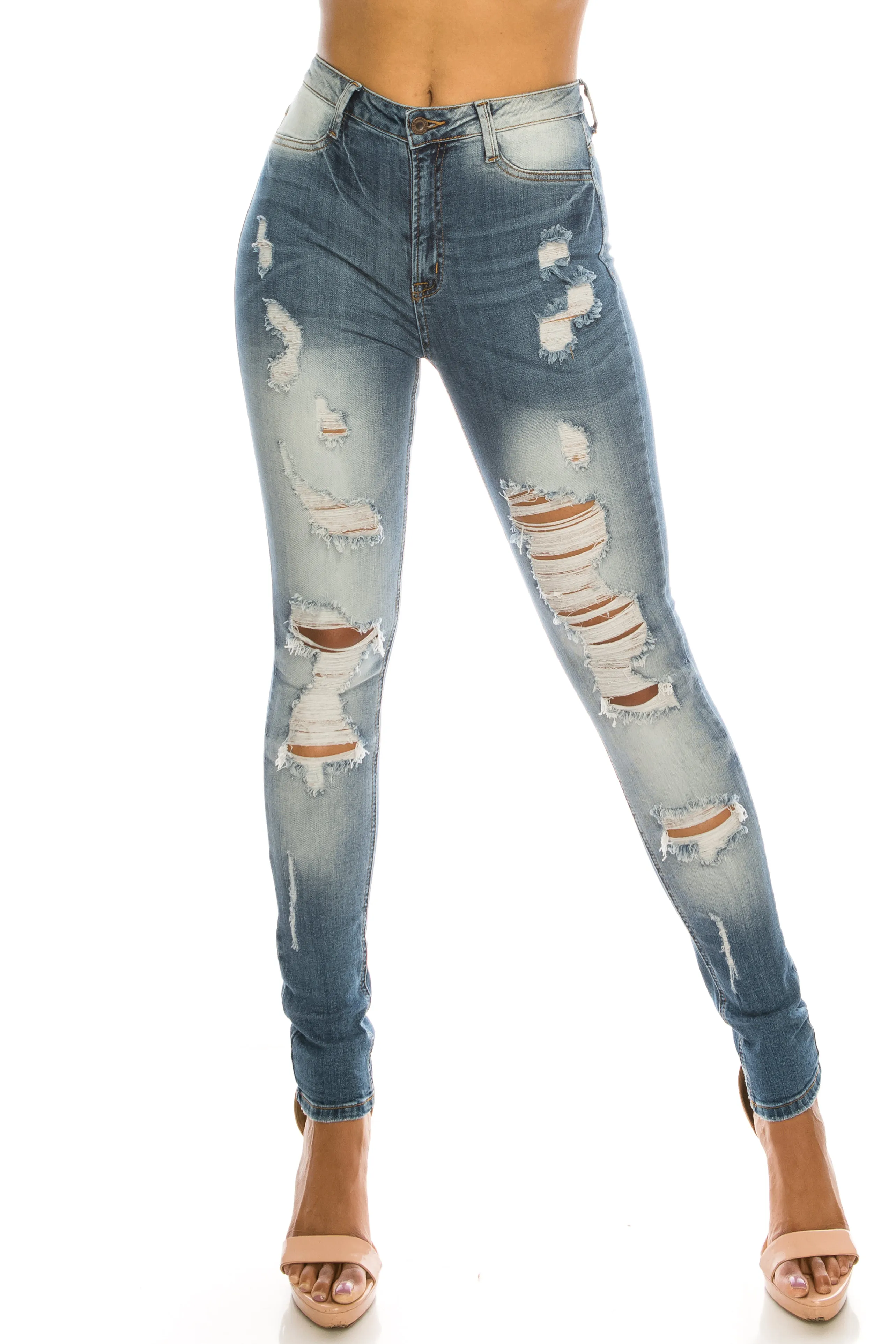 4357 Women's High Waisted Distressed Skinny Jeans