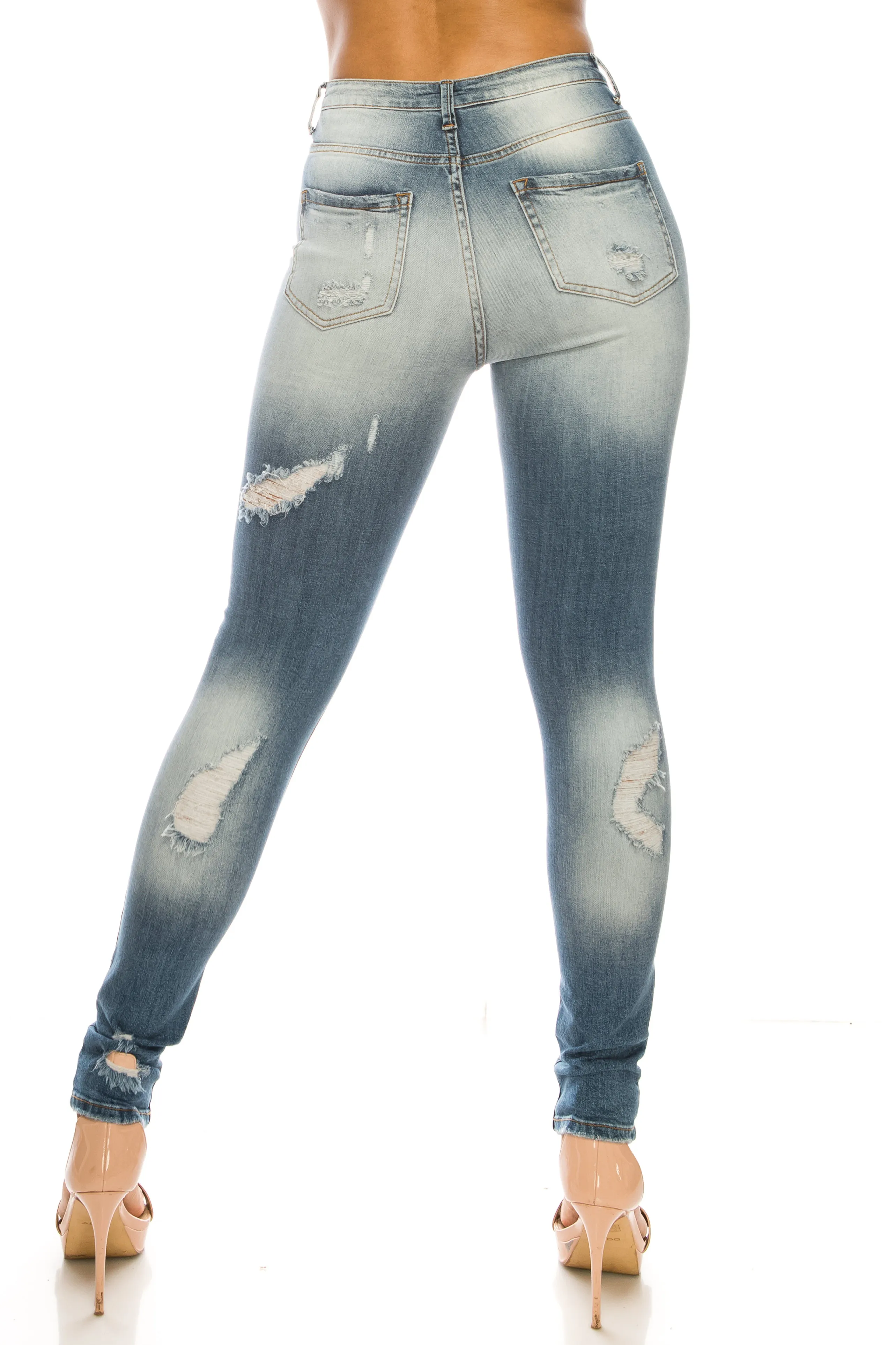 4357 Women's High Waisted Distressed Skinny Jeans