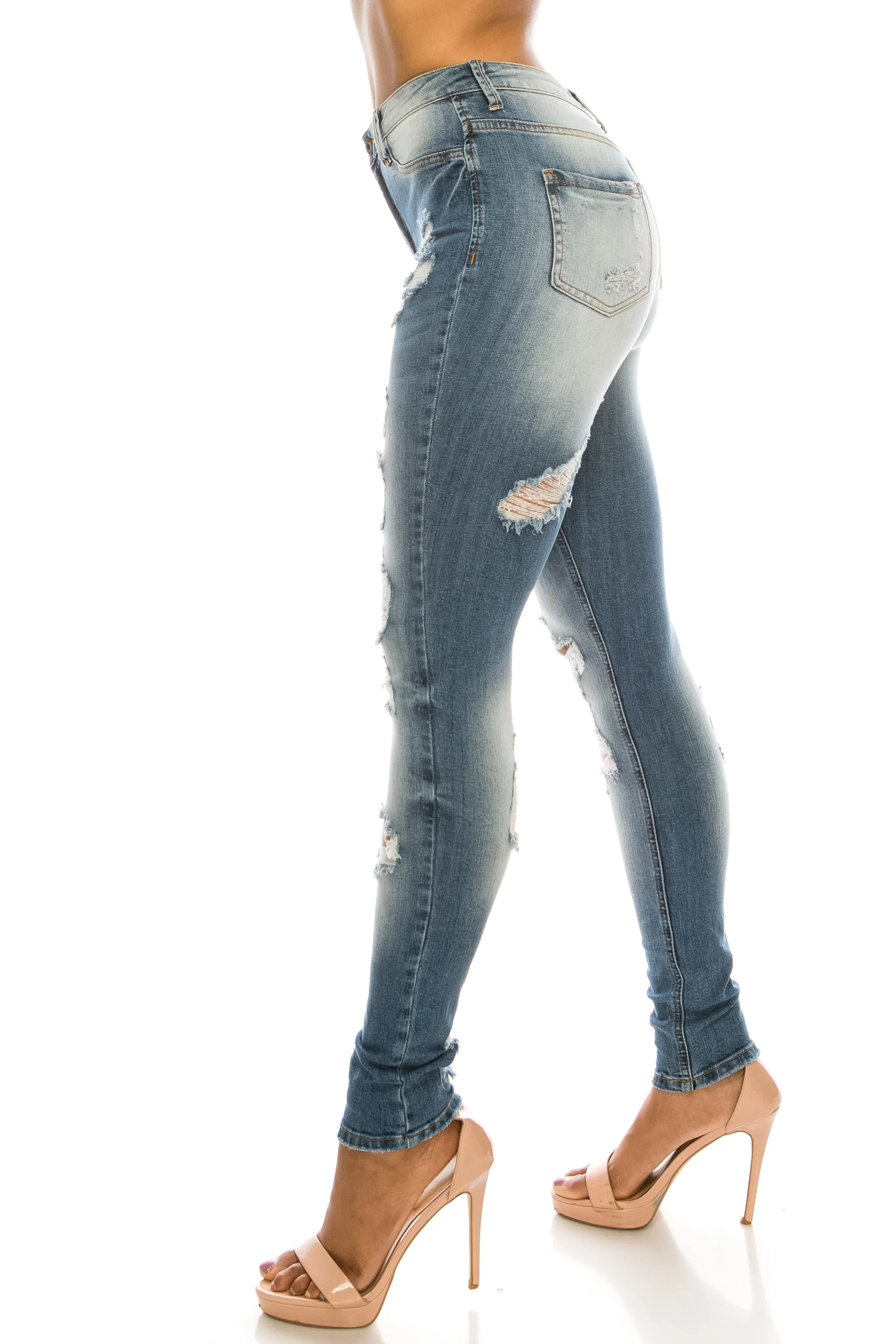 4357 Women's High Waisted Distressed Skinny Jeans