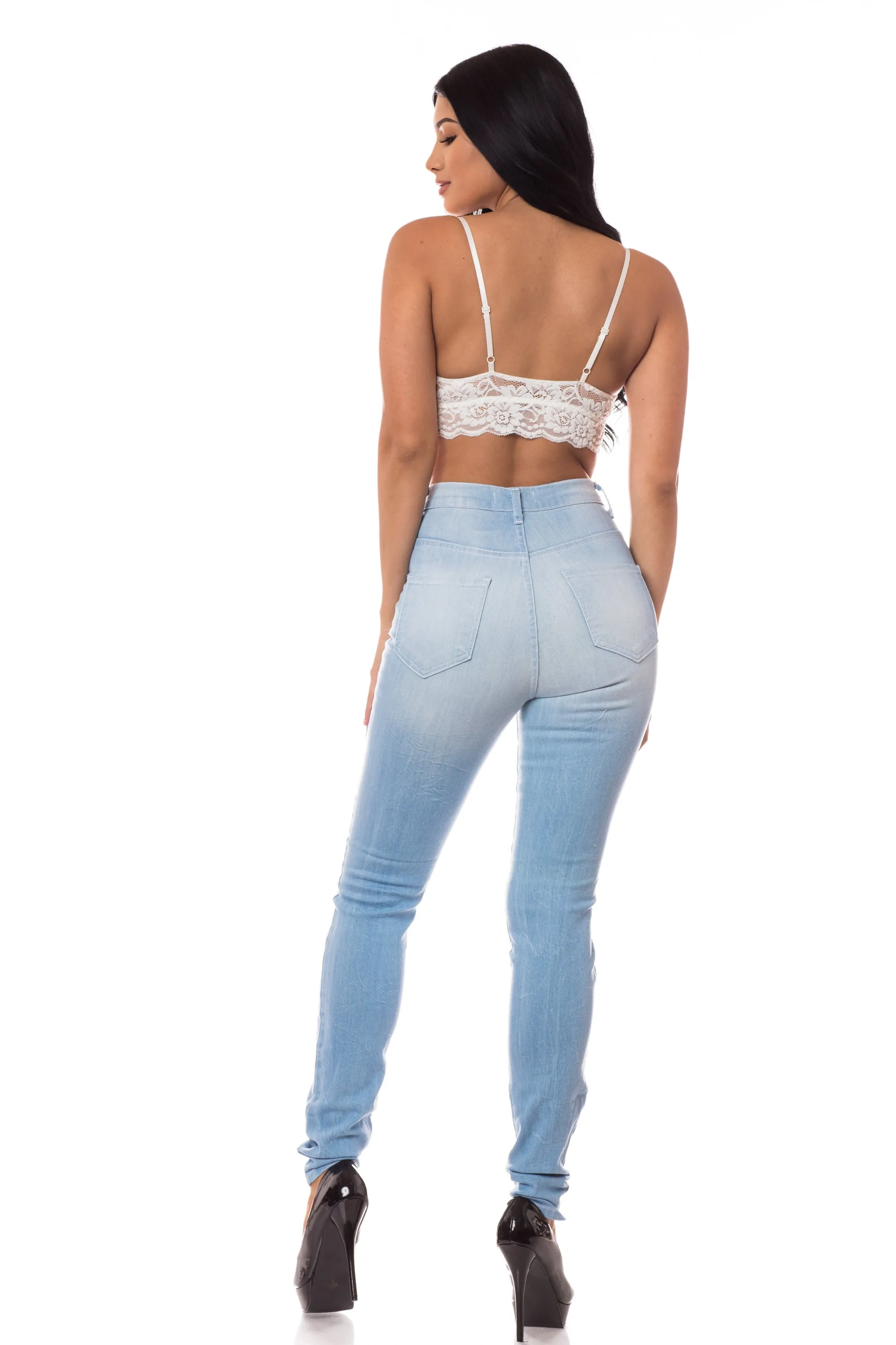 4389 Super High Waisted Distressed Skinny Jeans