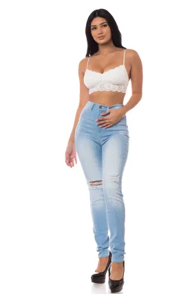 4389 Super High Waisted Distressed Skinny Jeans