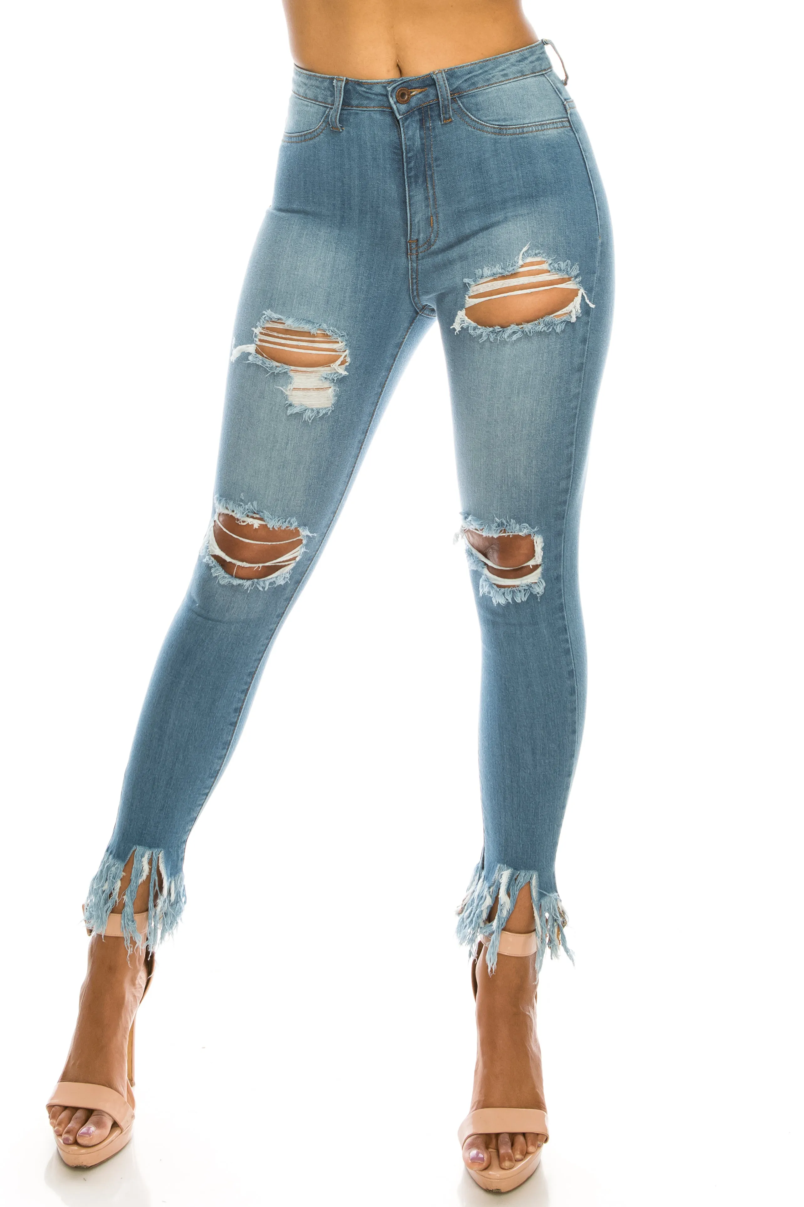 4433 Super High Waisted Distressed Skinny Jeans with Cut Outs