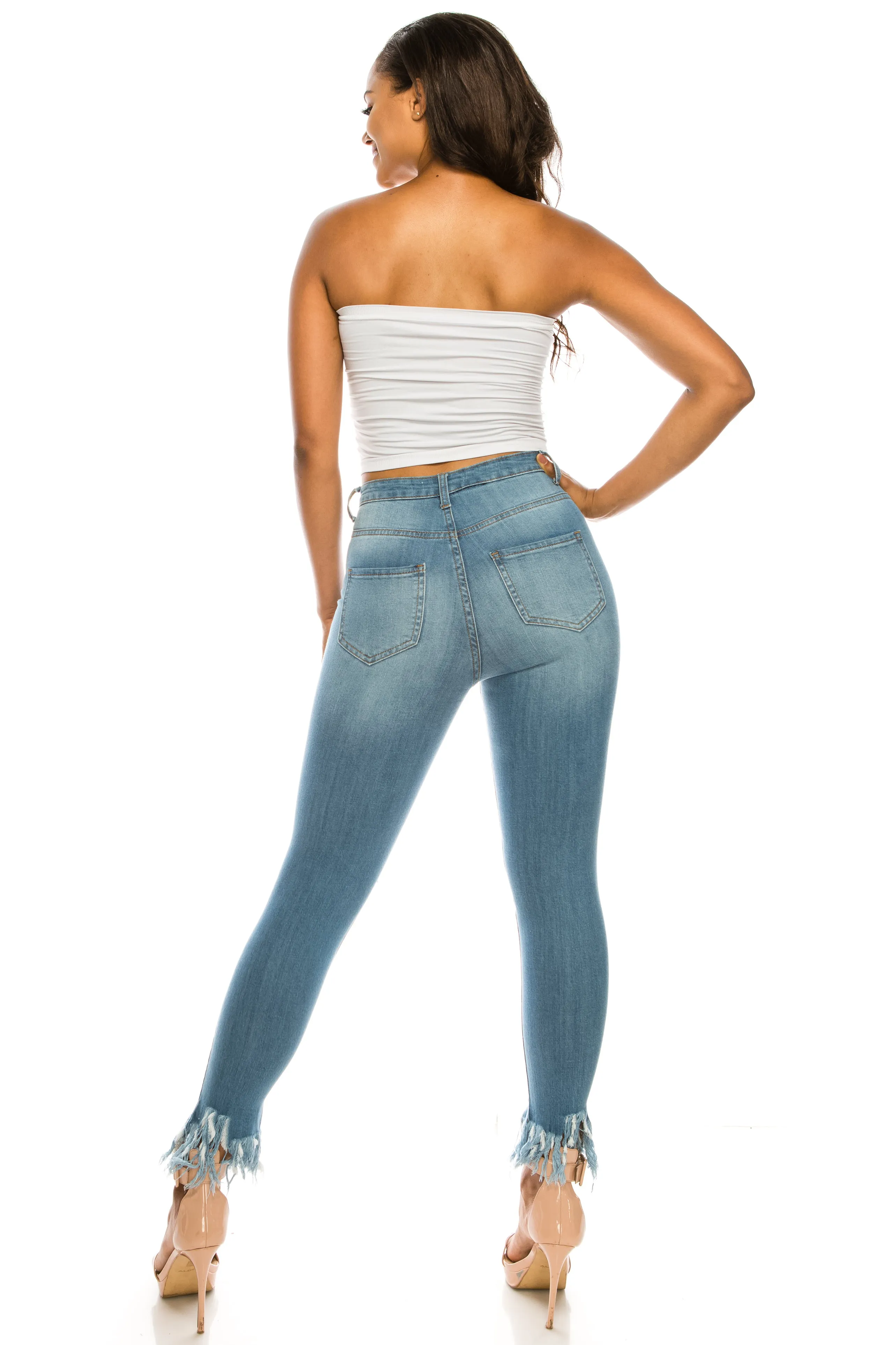 4433 Super High Waisted Distressed Skinny Jeans with Cut Outs