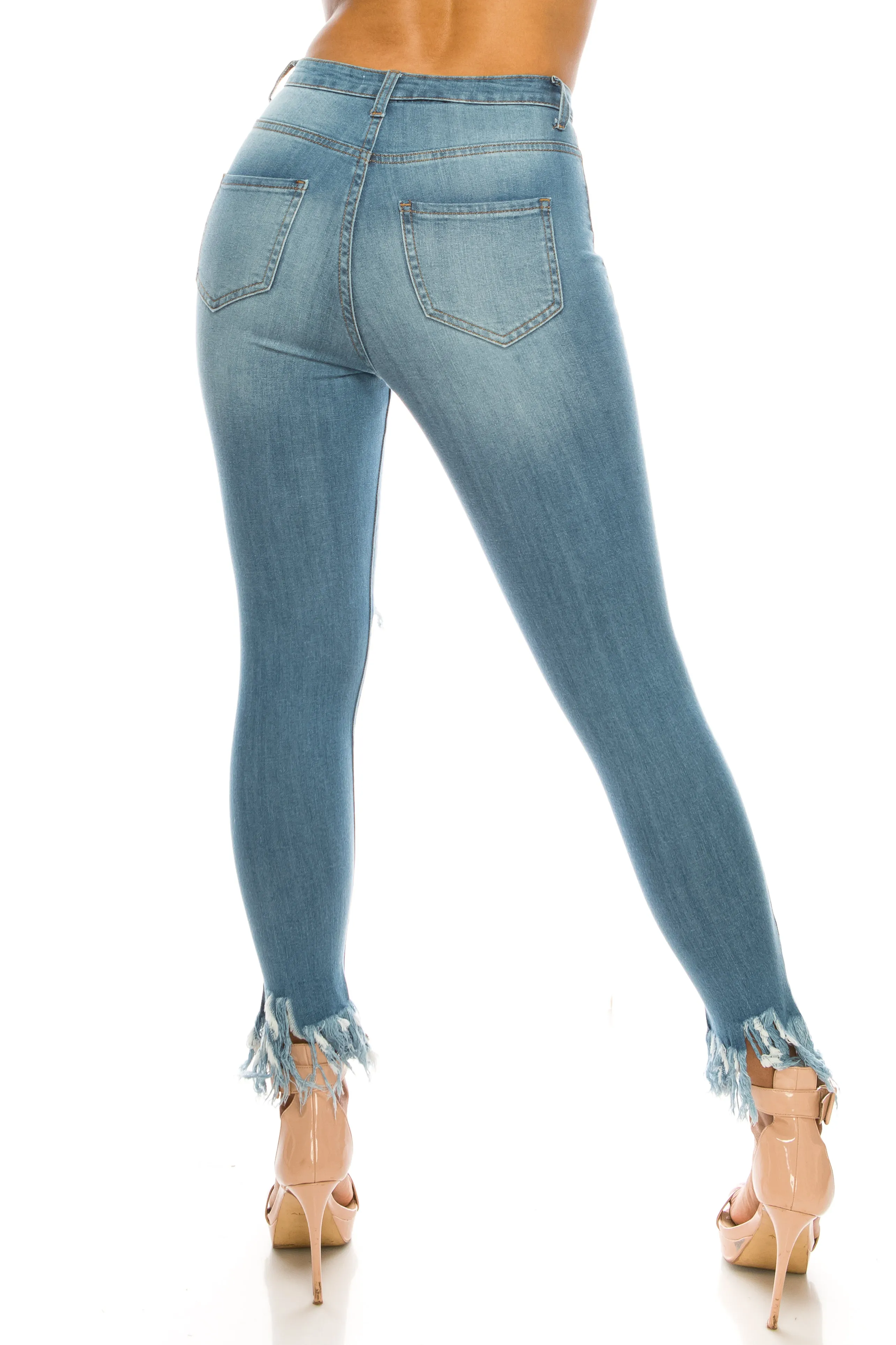 4433 Super High Waisted Distressed Skinny Jeans with Cut Outs