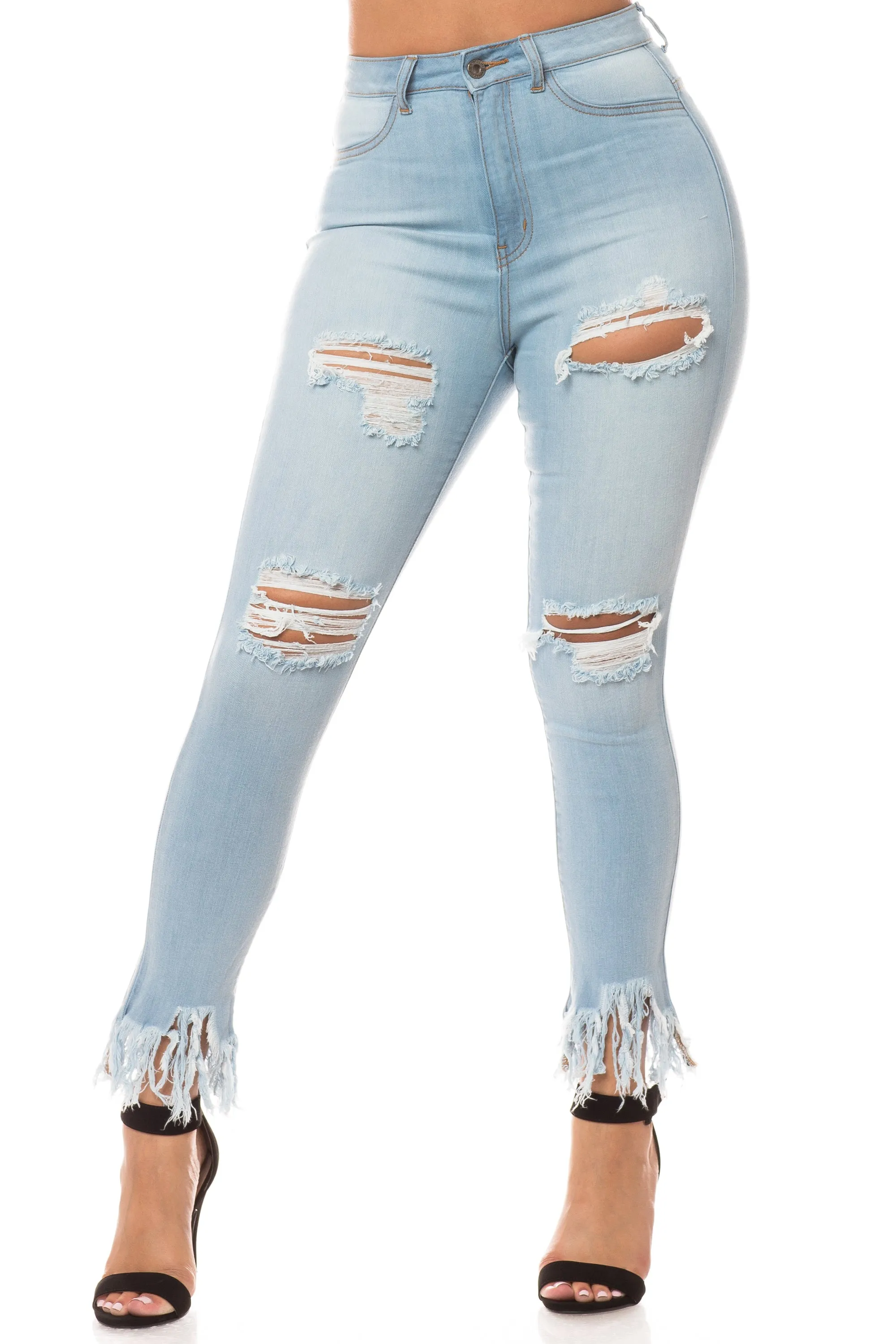 4433 Super High Waisted Distressed Skinny Jeans with Cut Outs