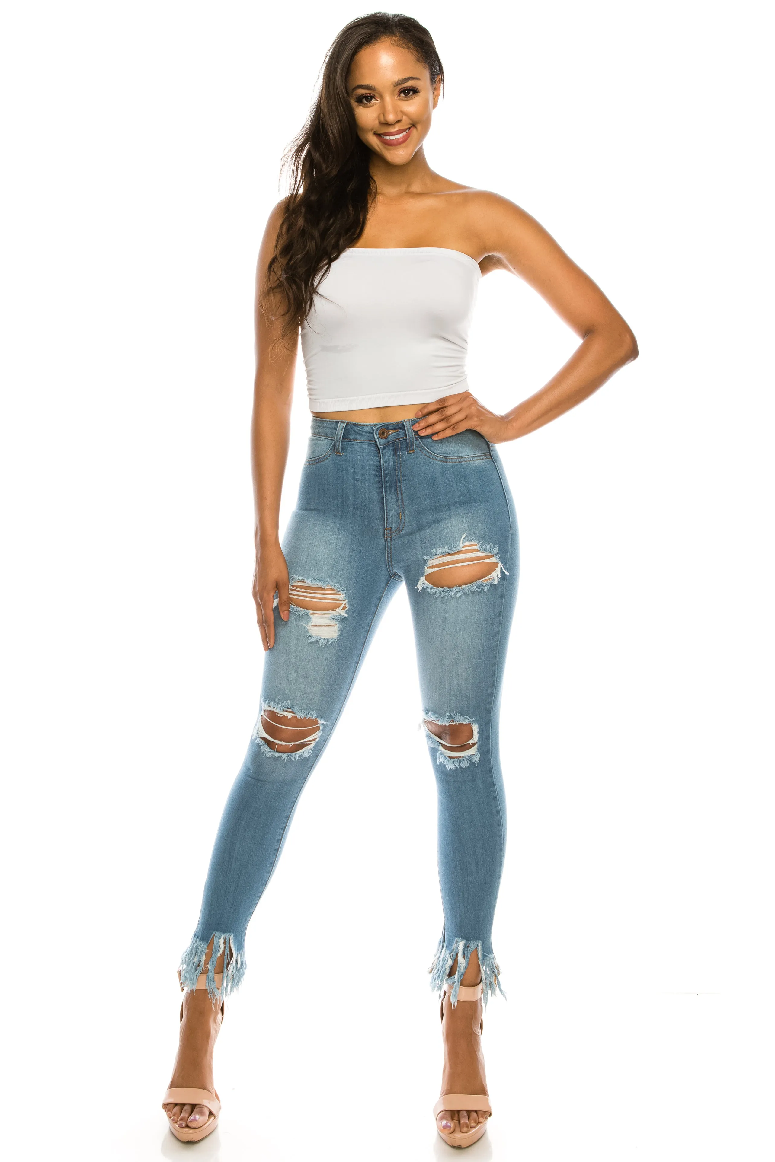 4433 Super High Waisted Distressed Skinny Jeans with Cut Outs