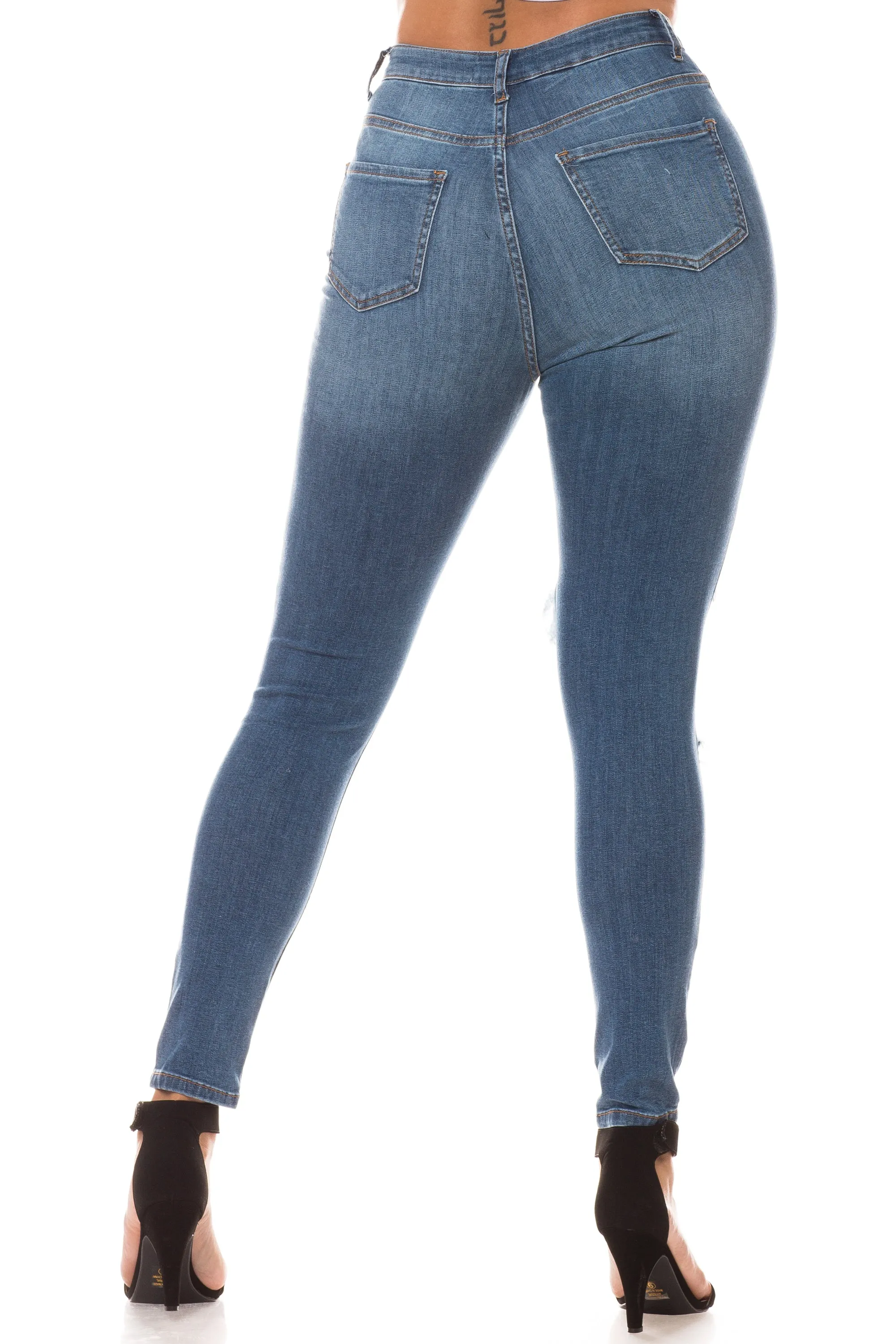 4435 Super High Waisted Distressed Skinny Jeans with Cut Outs