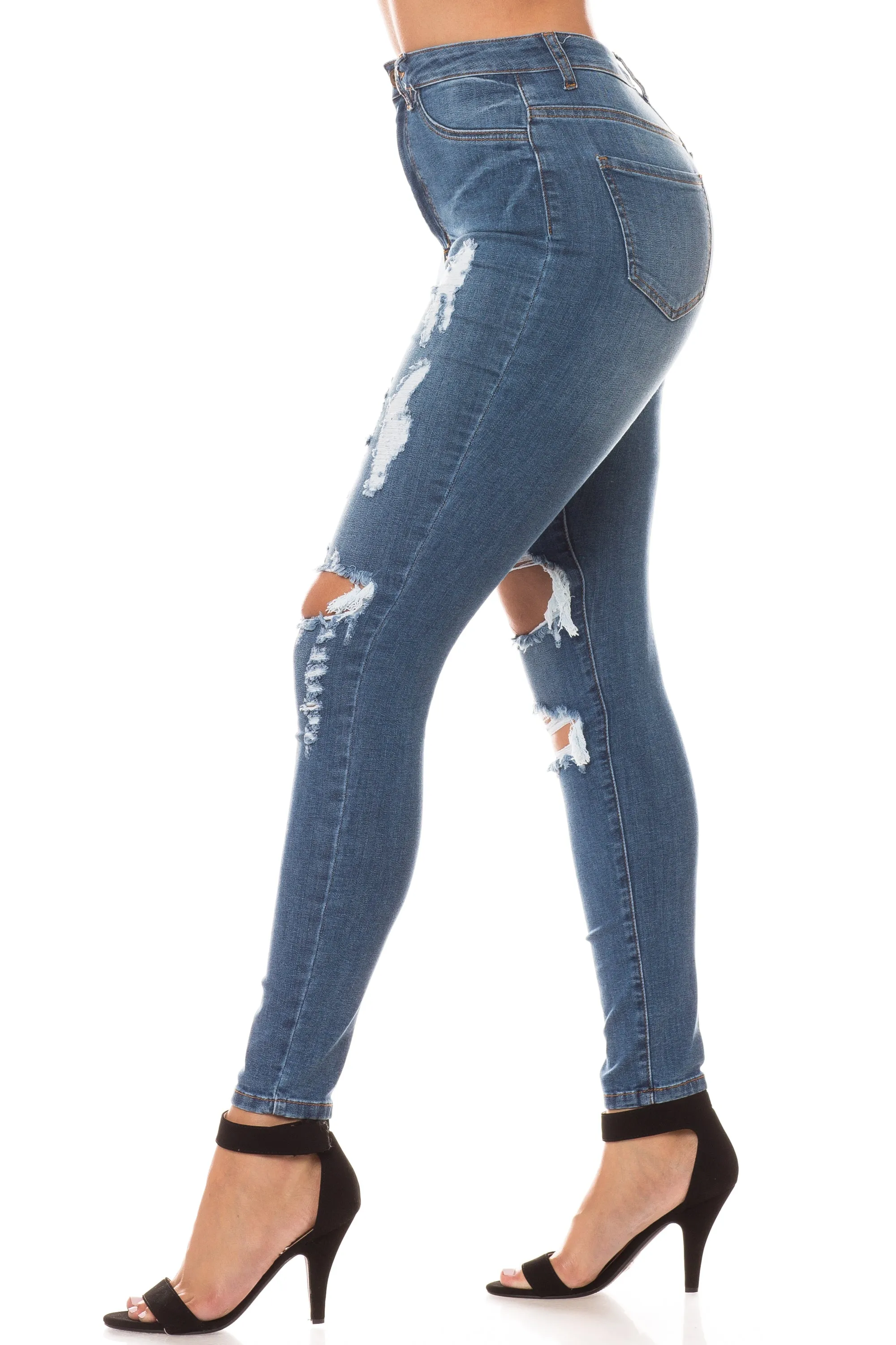 4435 Super High Waisted Distressed Skinny Jeans with Cut Outs