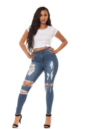 4435 Super High Waisted Distressed Skinny Jeans with Cut Outs