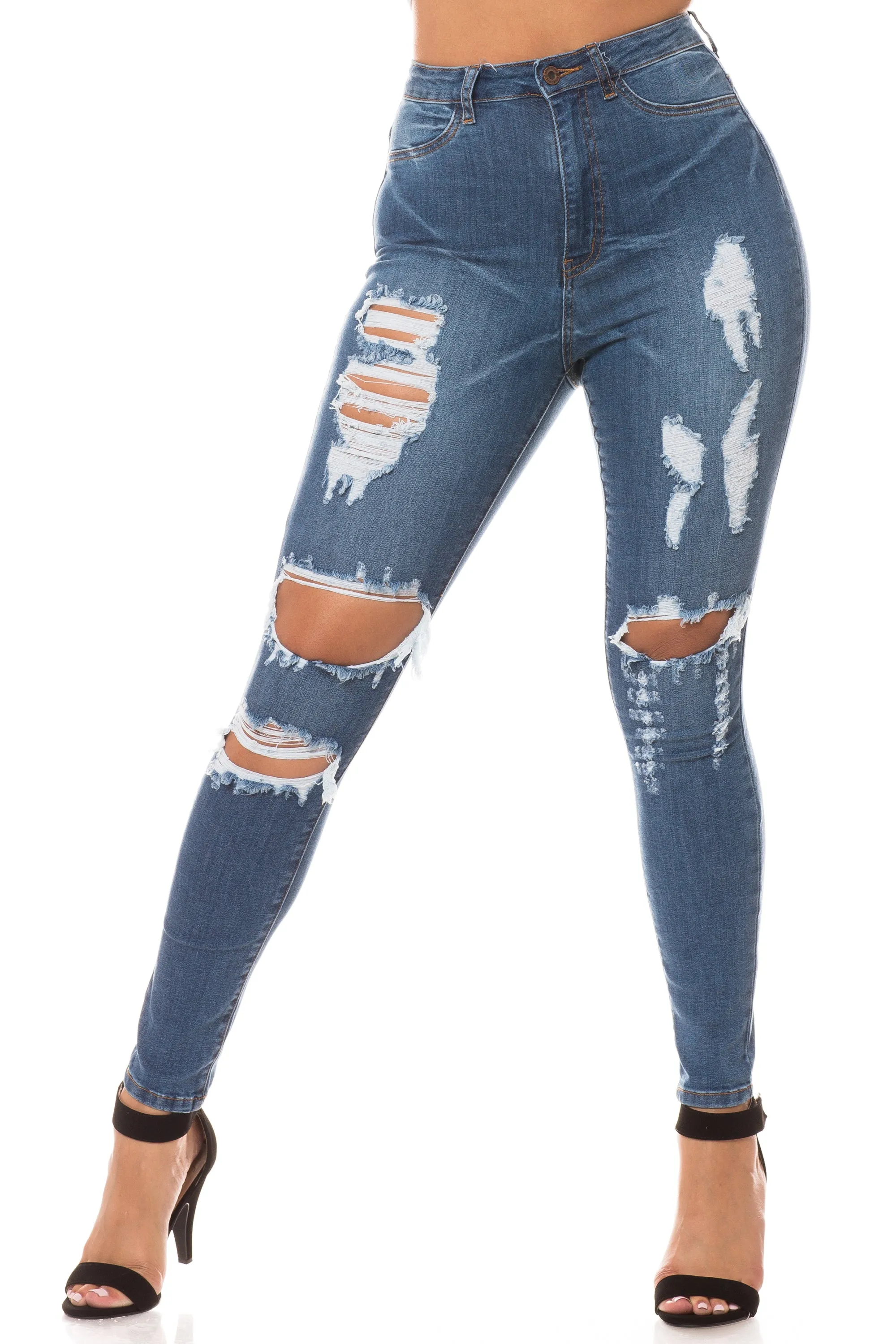 4435 Super High Waisted Distressed Skinny Jeans with Cut Outs