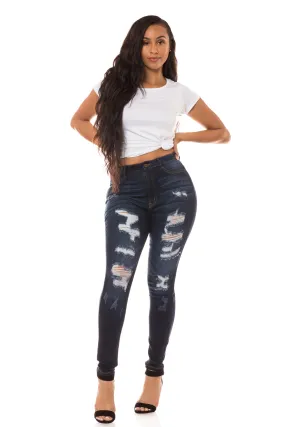 4465 Super High Waisted Distressed Skinny Jeans