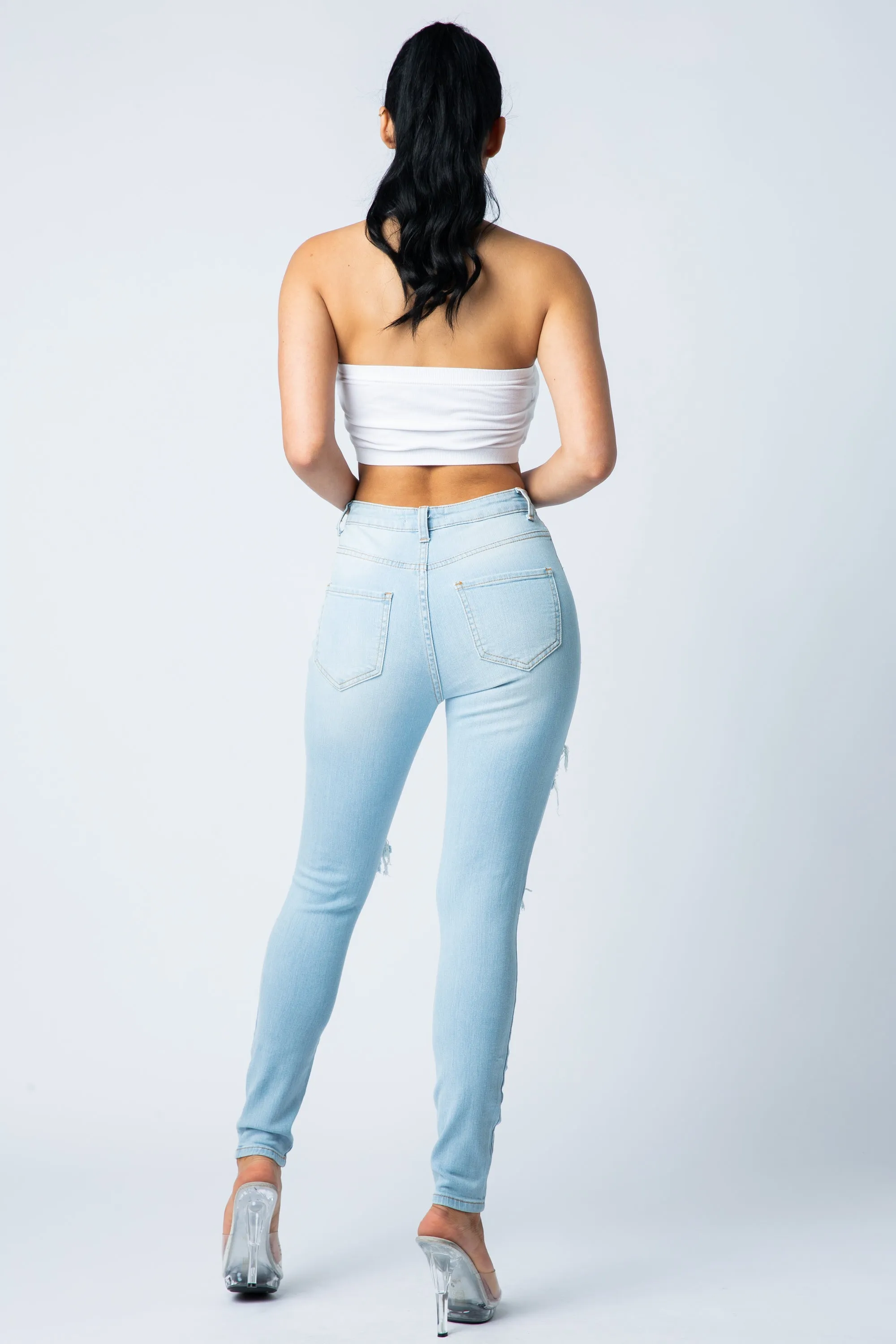 4472 Women's High Waisted Distressed Skinny Jeans with Cut Outs