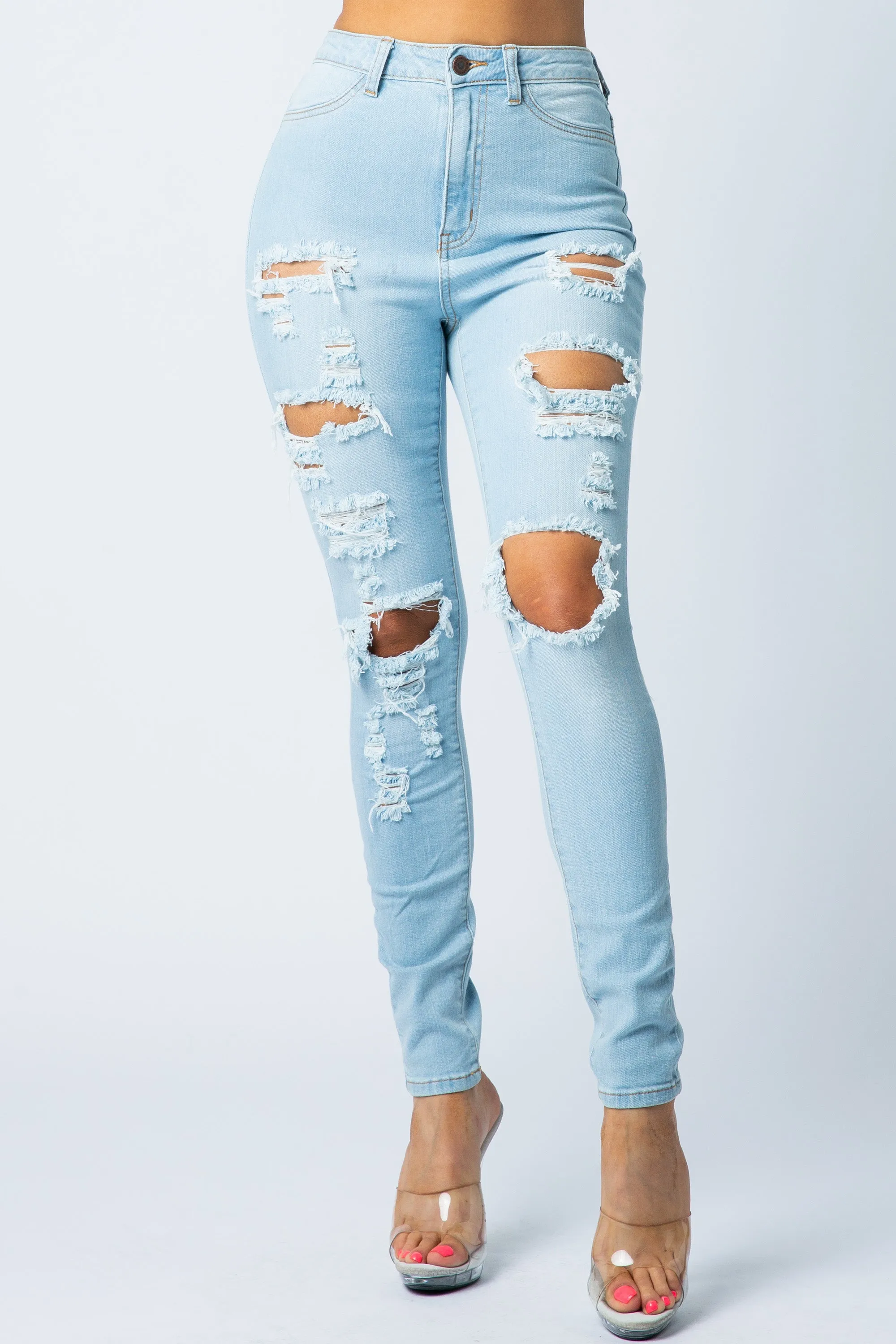 4472 Women's High Waisted Distressed Skinny Jeans with Cut Outs