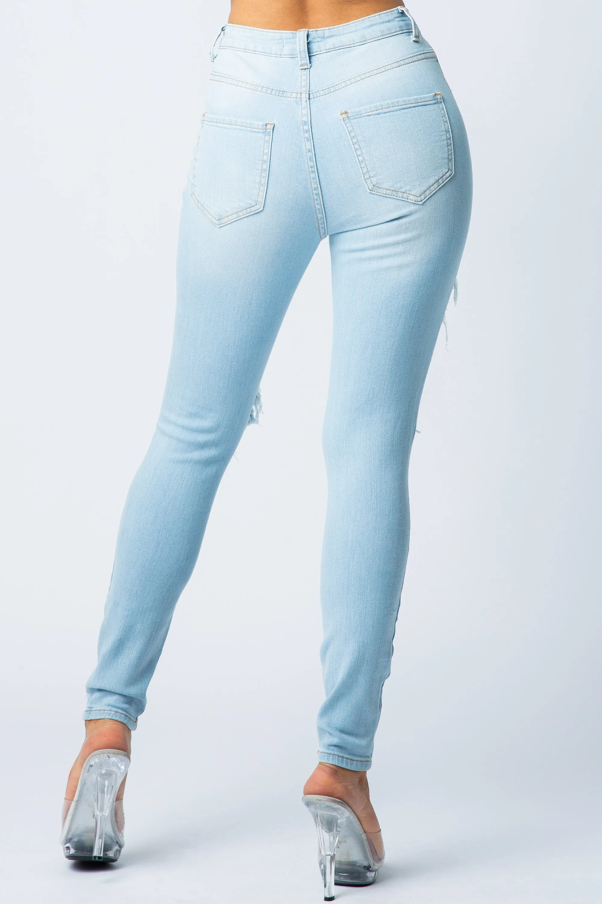 4472 Women's High Waisted Distressed Skinny Jeans with Cut Outs