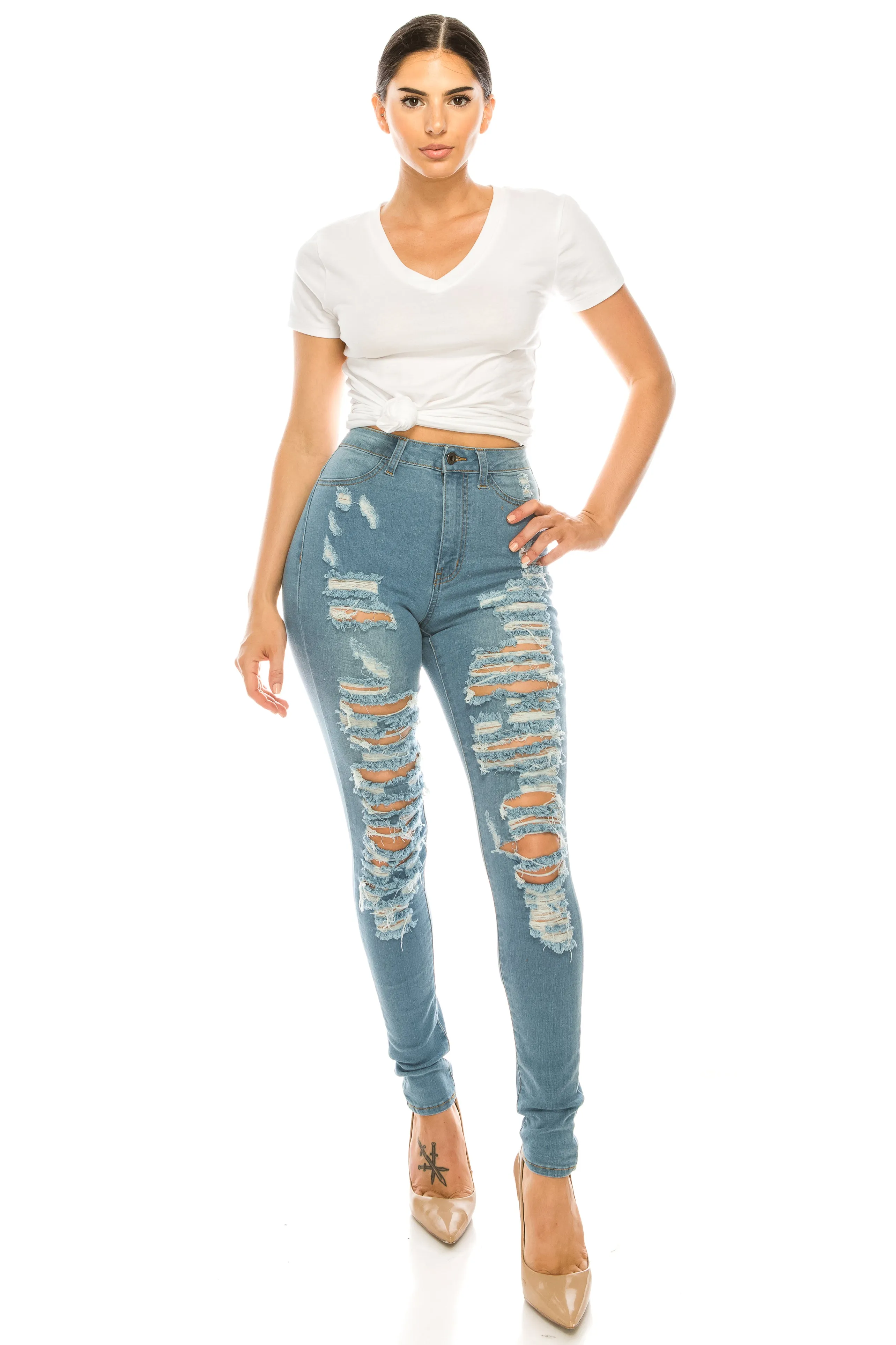 4502 Women's High Waisted Distressed Skinny Jeans