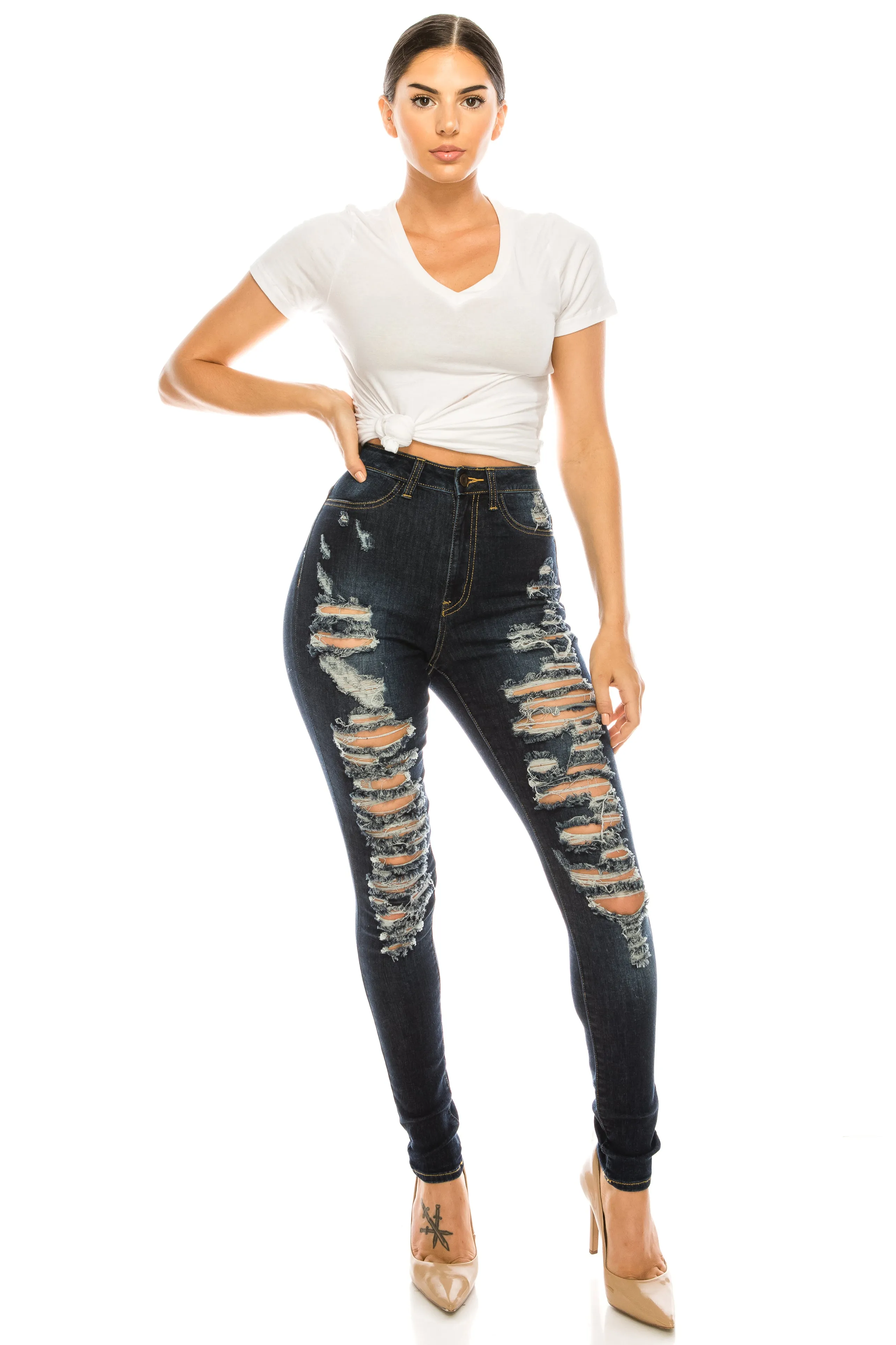 4502 Women's High Waisted Distressed Skinny Jeans